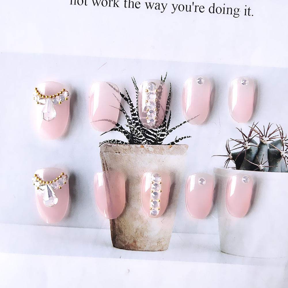 24Pcs HUIL Long Pink Diamond False Nails - Press On Nail Tips with Glue for Summer Style, Micro Clear Fake Nails for Parties, Weddings & Special Occasions