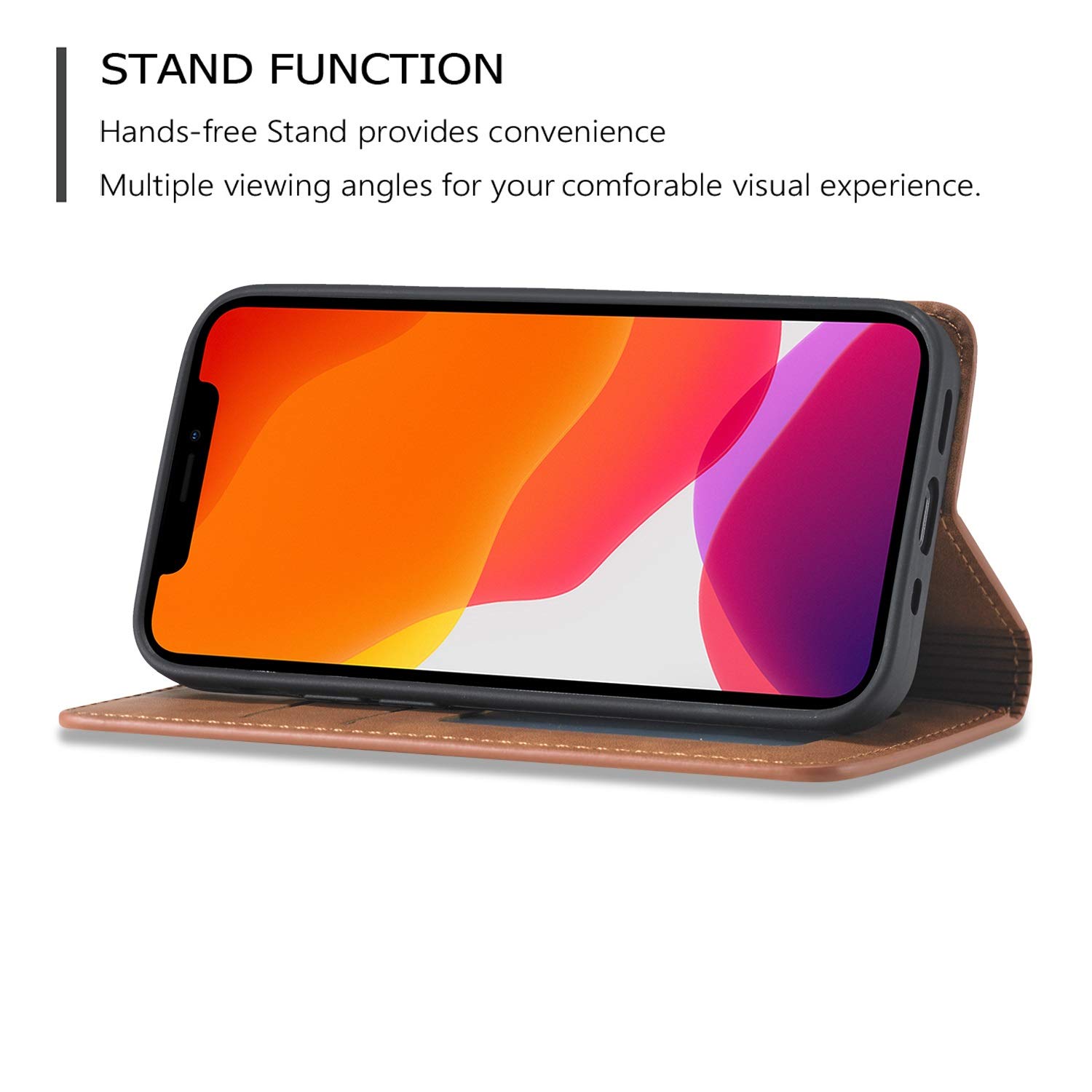 Premium PU Leather Flip Folio Case for iPhone 12 Pro Max 6.7 inch (2020) - Shockproof Wallet Cover with Kickstand, Card Slot & Hidden Magnetic Closure | Perfect for Work, Travel & Daily Protection (Brown)