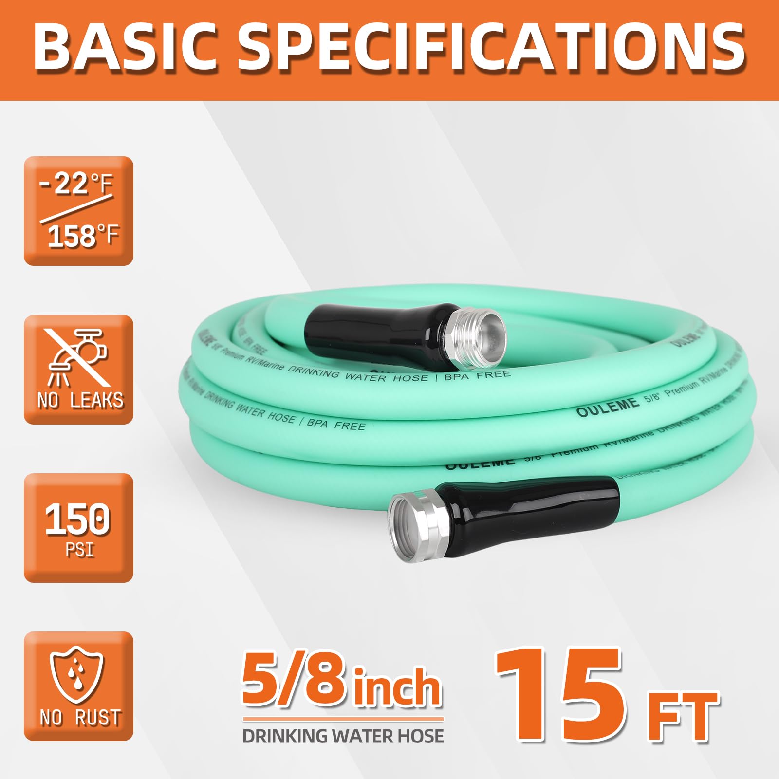 15ft Premium RV Water Hose with Storage Bag - 5/8