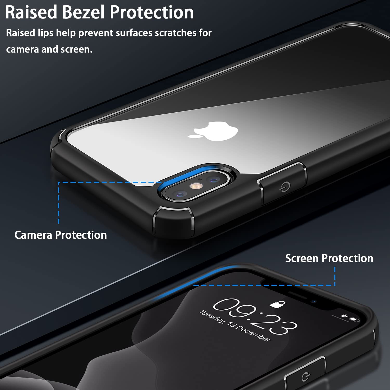 Amizee iPhone Xs Max Case - Military Grade Protective Cover with HD Screen Protector | Slim Crystal Clear Back Design | Perfect for Everyday Use, Travel & Outdoor Activities (Black)