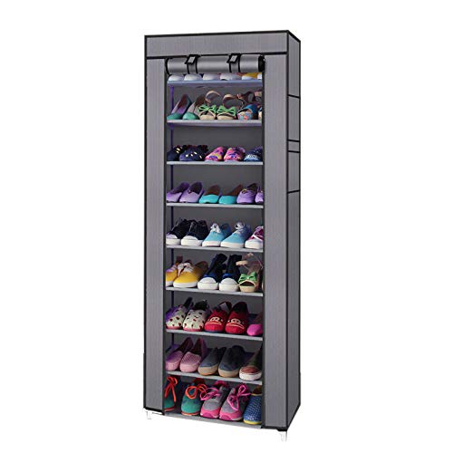 10-Layer 9-Grid Shoe Rack Organizer - Space Saving Closet Storage Cabinet for Sneakers, Boots & Sandals (Gray) by SHG - Perfect for Bedroom, Entryway & Dorm Organization