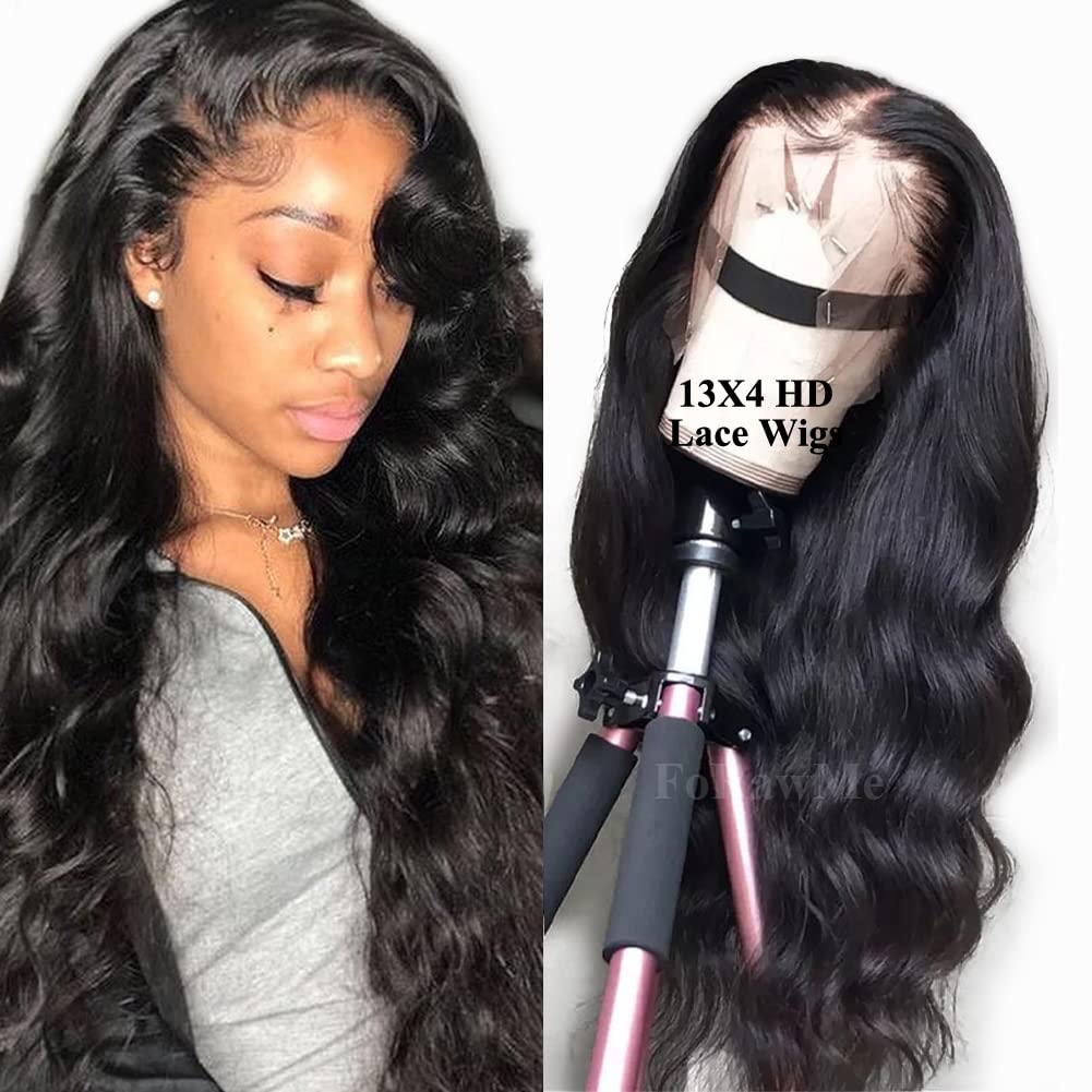 13x4 Brazilian Virgin HD Lace Front Wig 18 Inch Soft Body Wave Human Hair - Glueless, Pre-Plucked Natural Hairline with Baby Hair for Undetectable Look | Perfect for Daily Wear, Cosplay & Special Events