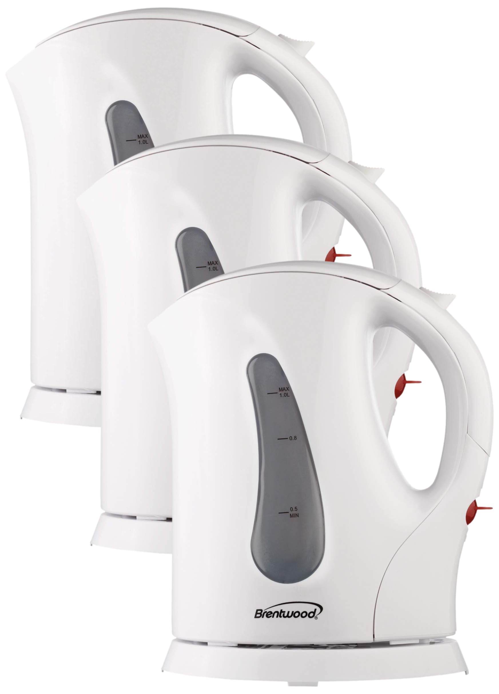 Brentwood 1L Cordless Electric Kettle - BPA Free, Fast Boiling, Auto Shut-Off - Perfect for Home, Office & Travel - White (3-Pack)