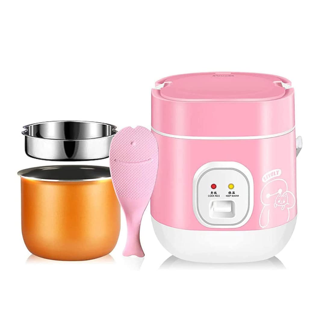1.2L Mini Rice Cooker with 2-Layer Steamer, Non-Stick Inner Pot, Electric Heating Lunch Box - Portable Multifunctional Food Container for Home, Office & Travel (Pink) | Perfect for Dorm, Camping & Meal Prep