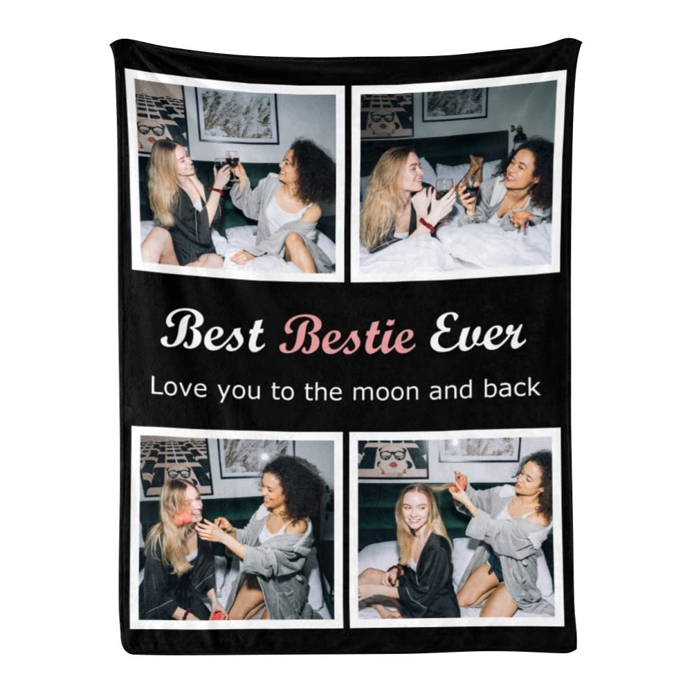 Custom Photo Blanket for Best Friends - Personalized Besties Blanket with Pictures - Unique Gift for Her, Sister, BFF - Perfect for Birthdays, Anniversaries & Sleepovers