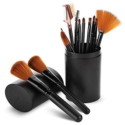 Premium 12-Piece Makeup Brush Set with Storage Barrel - Soft Synthetic Bristles for Foundation, Blending, Contouring & More - Perfect for Professional Artists & Beginners (Black) - Ideal for Home, Travel & Salon Use
