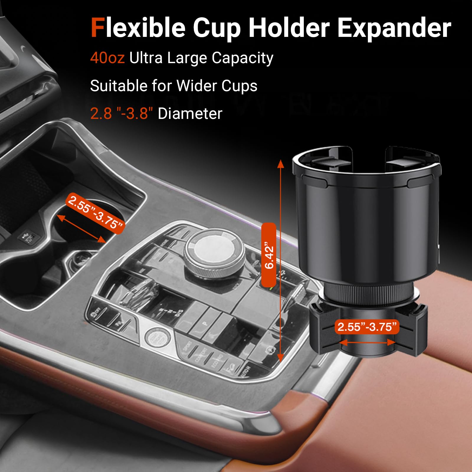 Car Cup Holder Expander with Phone Mount - Compatible with Yeti, Stanley, Hydro Flask, Nalgene 32oz/40oz/46oz - Fits Large Mugs & Wide Bottles (2.5