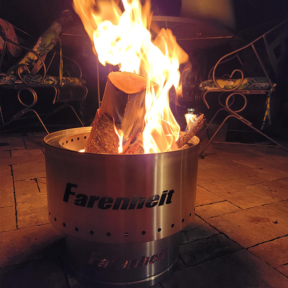 Fahrenheit Flare 13.5 Inch Smokeless Fire Pit - Silver Outdoor Fire Pit for Backyard, Patio, Camping & Beach - Portable & Efficient Design for Year-Round Use
