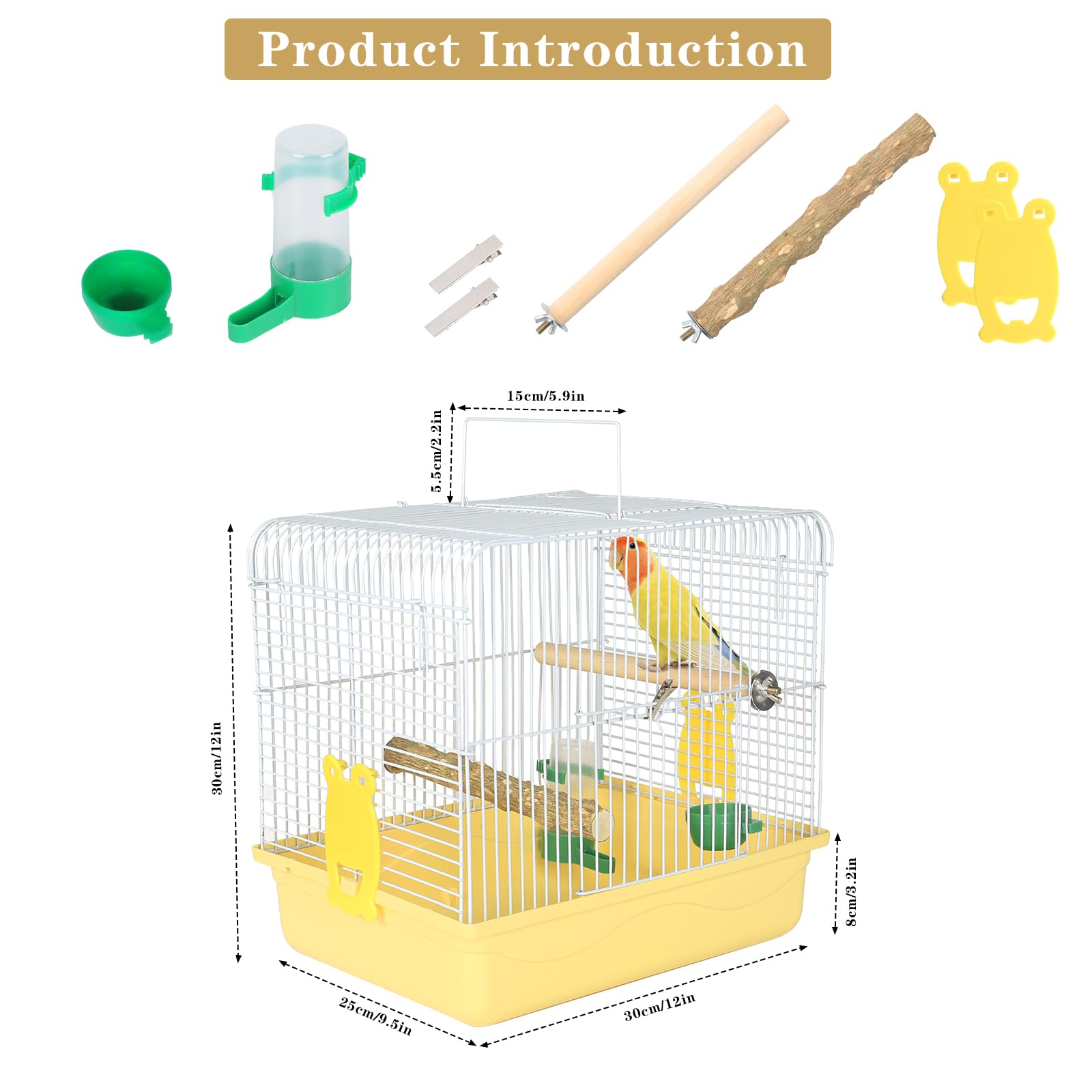 Lightweight Small Bird Cage for Parakeets, Cockatiels & Budgies - Portable Travel Carrier & Outdoor Hanging Birdcage with Stand Accessories (Yellow) - Perfect for Home, Travel & Outdoor Adventures