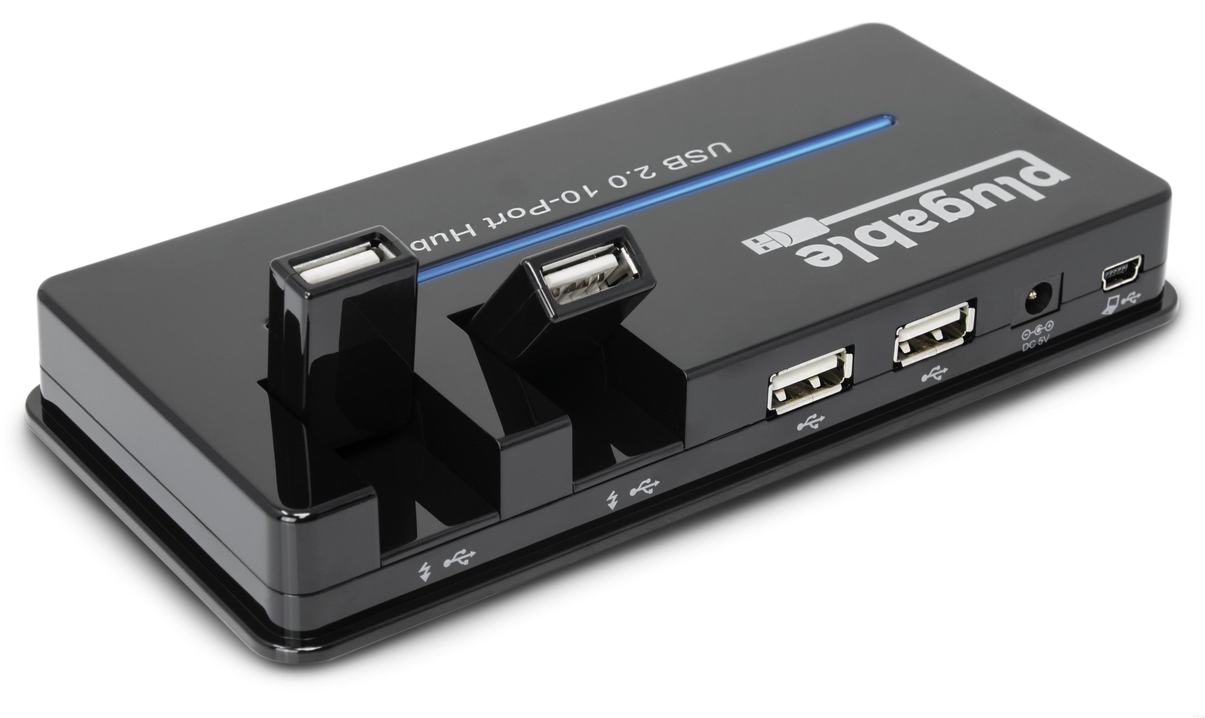 Plugable USB 2.0 10-Port Hub with 20W Power Adapter - High-Speed Data Transfer for Laptop, PC, Mac - Perfect for Home Office, Gaming & Multiple Device Charging