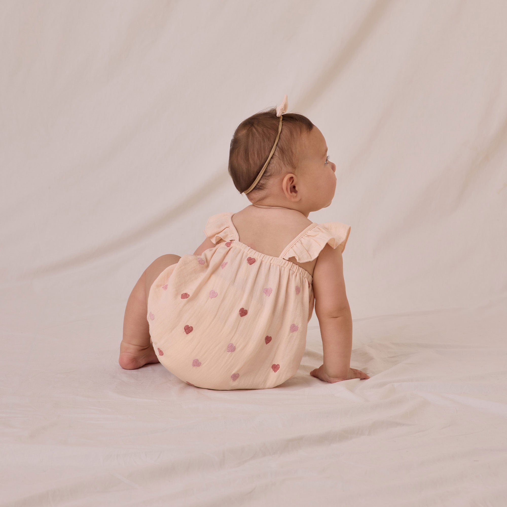 Bonnie Romper with Heart Embroidery - Vintage Style Baby Jumpsuit for Girls | Perfect for Photoshoots, Parties & Everyday Wear