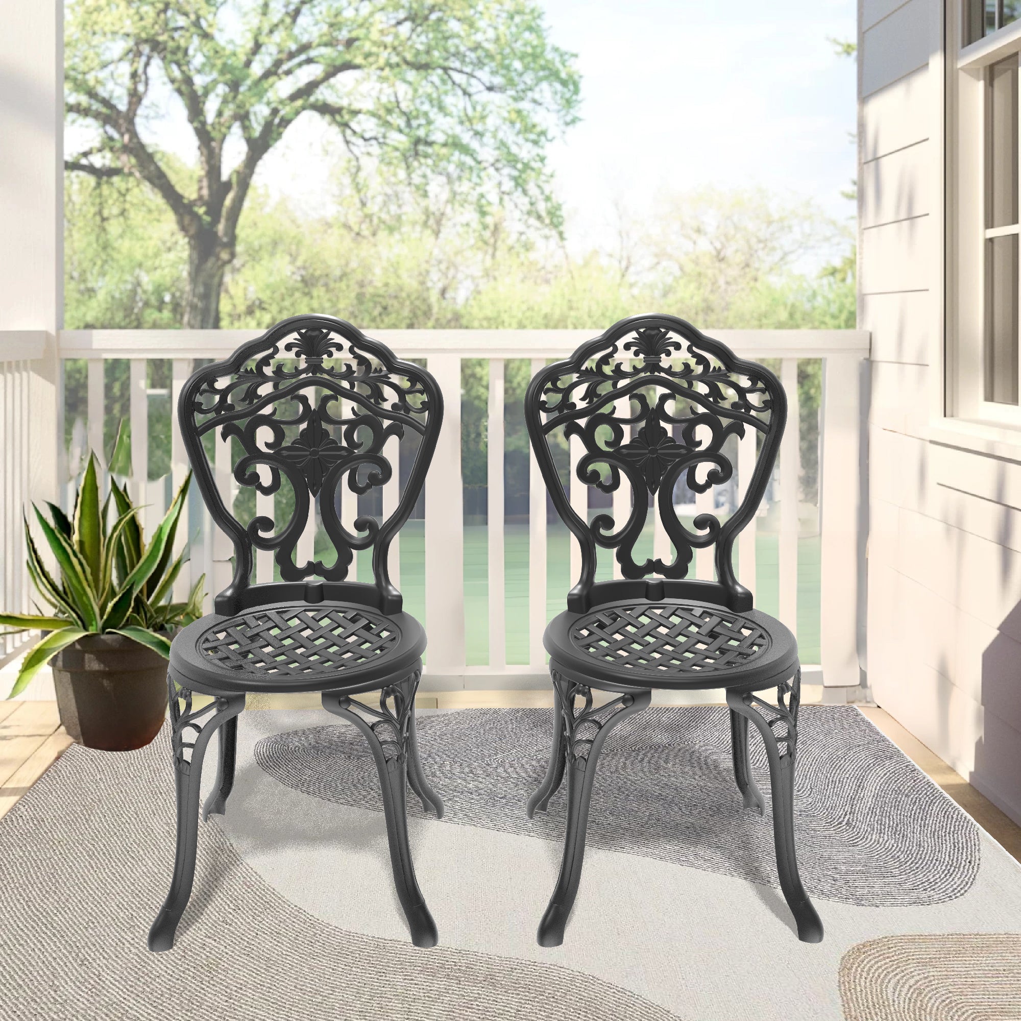 2-Pack Cast Aluminum Patio Dining Chairs with Black Frame - Durable Outdoor Furniture for Garden, Poolside & Backyard Dining