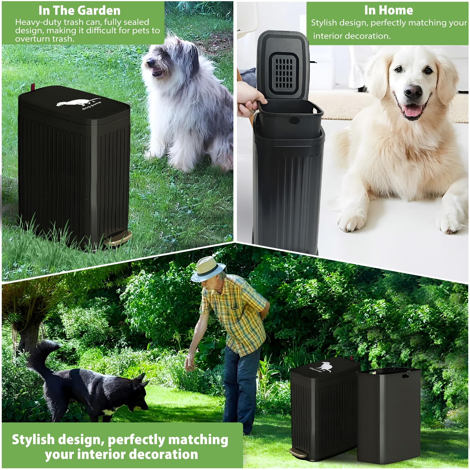5L Dog Waste Trash Can with Lid & Foot Pedal - Outdoor Pet Poop Station with Inner Bucket & 100 Waste Bags - Perfect for Backyard, Garden & Bathroom Use