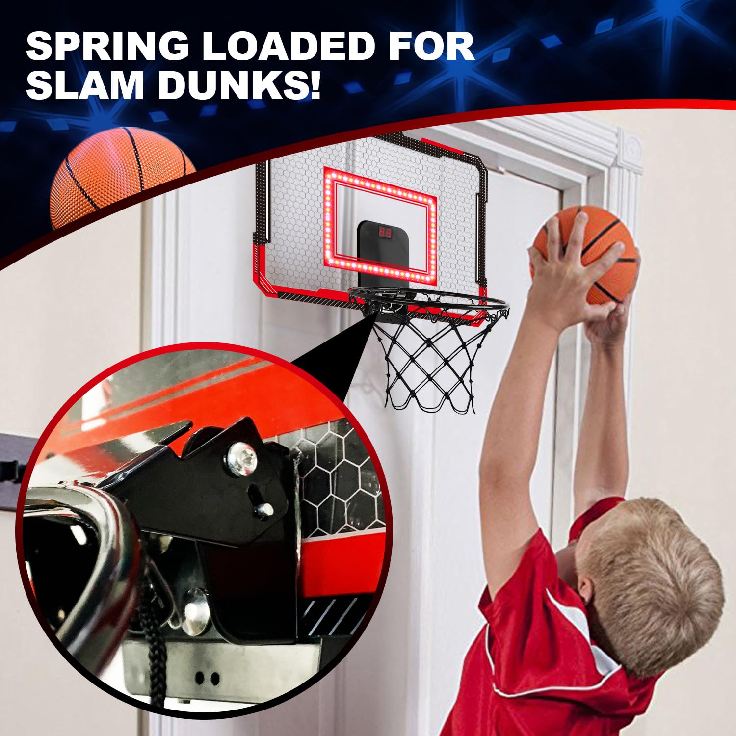 Indoor Basketball Hoop for Kids & Adults - Over Door Mini Hoop with 4 Balls - Perfect for Home & Office Play