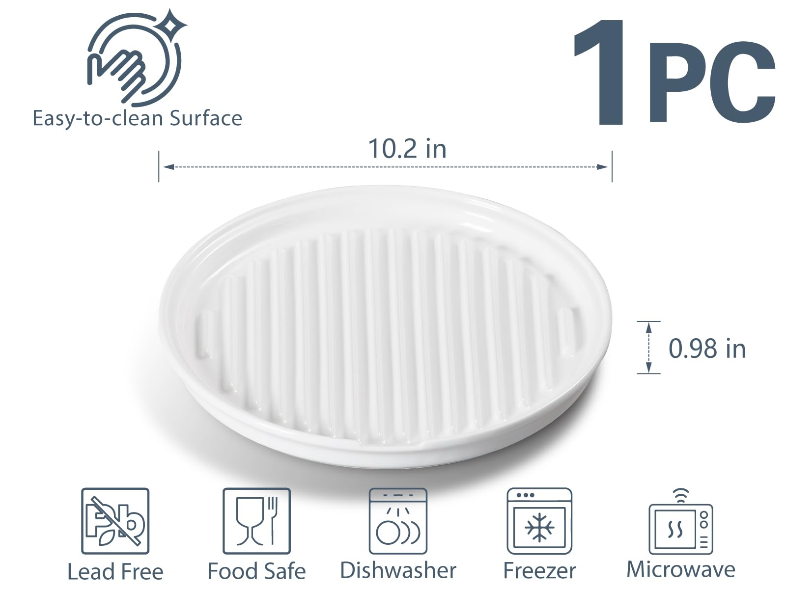 ONEMORE 10 Inch White Ceramic Bacon Rack - Oven & Microwave Safe Bacon Cooker for Crispy Bacon - Perfect for Breakfast, Sandwiches & Salads