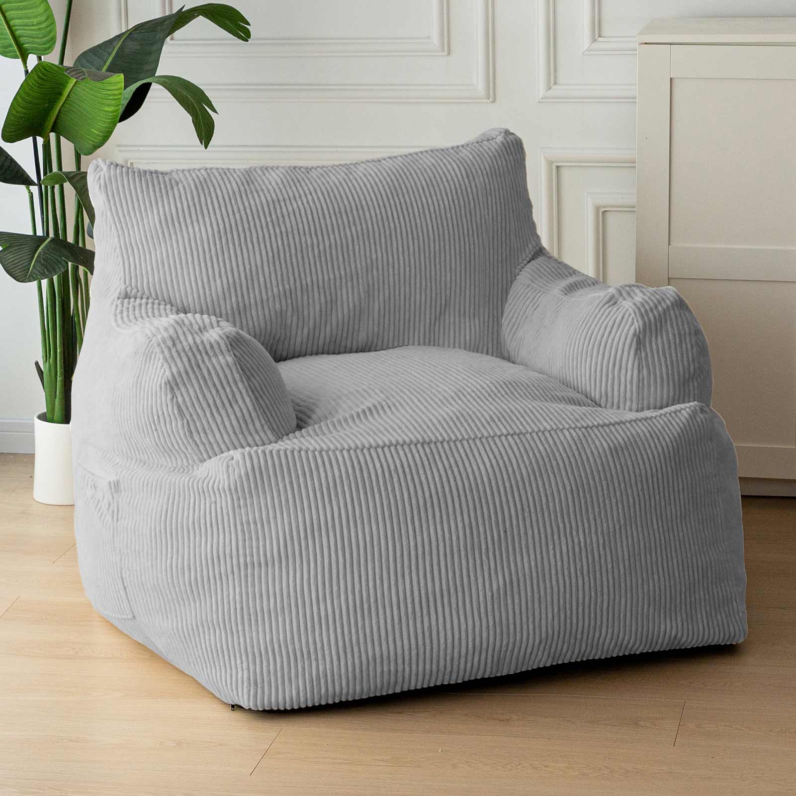 MAXYOYO Giant Bean Bag Chair - Oversized Stuffed Bean Bag Couch for Living Room, Bedroom & Game Room - Ultra Soft Grey Memory Foam Lounger - Perfect for Relaxing, Gaming & Movie Nights