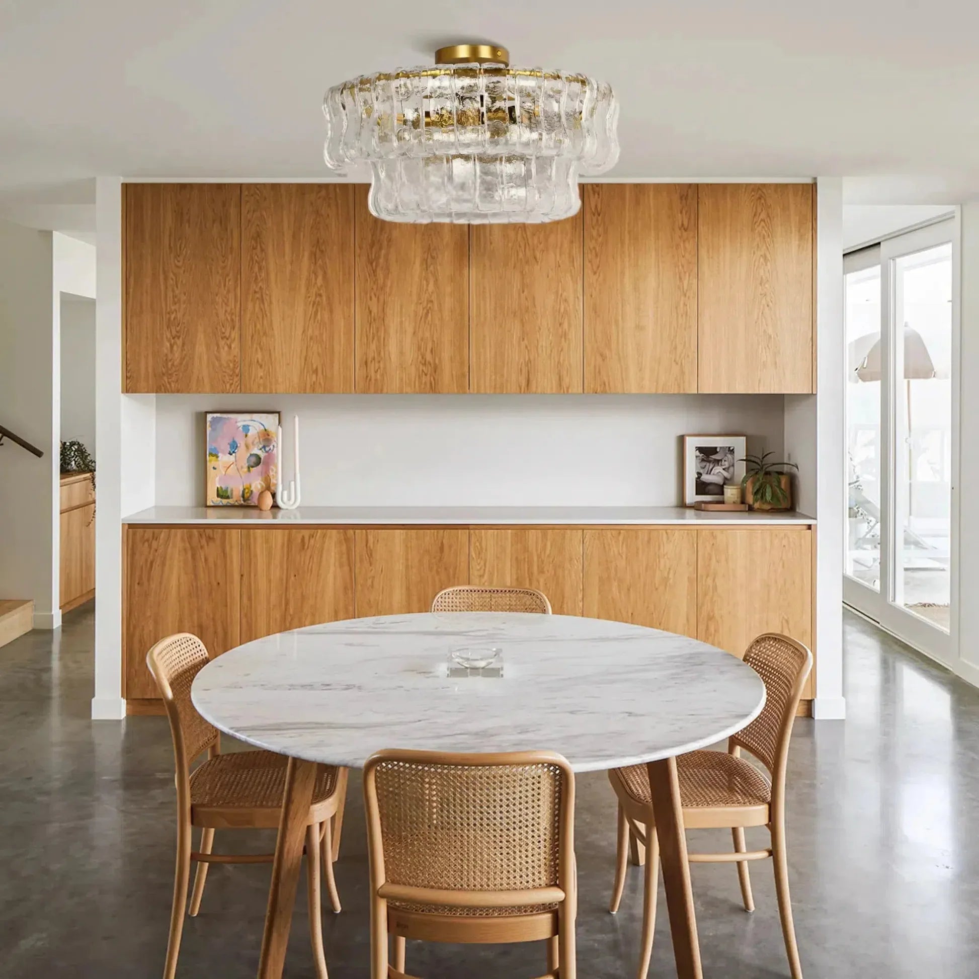 Modern Glass Flushmount Ceiling Light - Sleek Crystal Chandelier for Living Room, Bedroom & Dining Room - Elegant Home Lighting Fixture