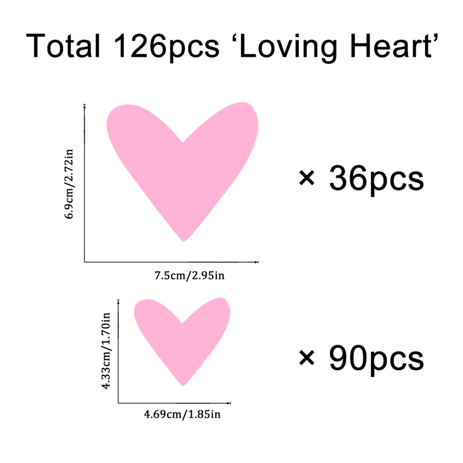 126 Pack Boho Pink Heart Wall Decals - Removable Love Themed Wall Stickers for Girls Bedroom, Nursery & Kids Room Decor - Perfect for DIY Home Decor, Birthday Parties & Nursery Wall Art