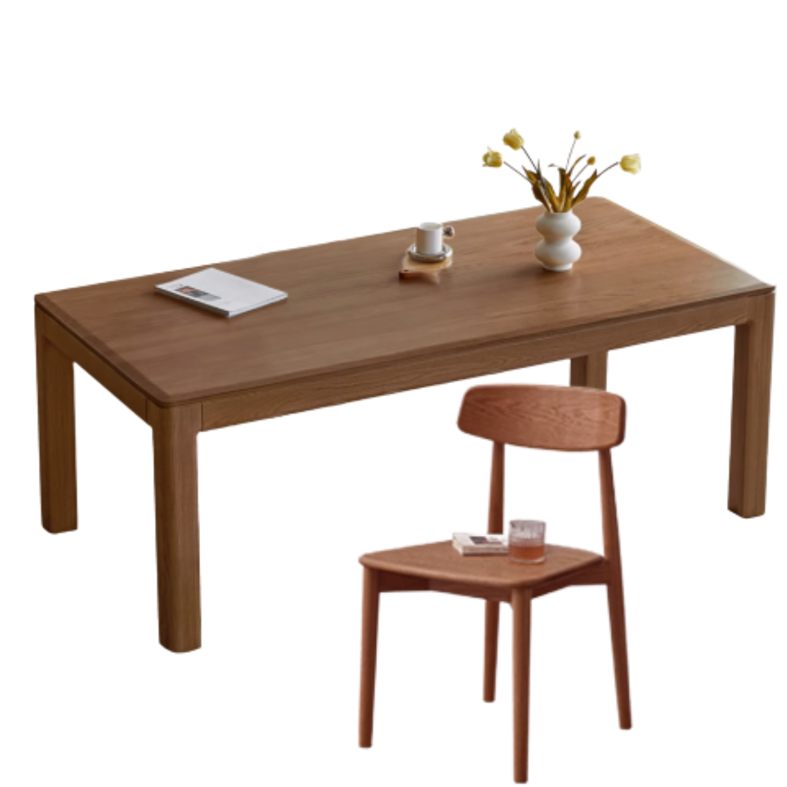 70.9x33.5x29.9 inch / 180x85x76 сm / Walnut color / Red Oak Dining table + 4 pcs chairs
