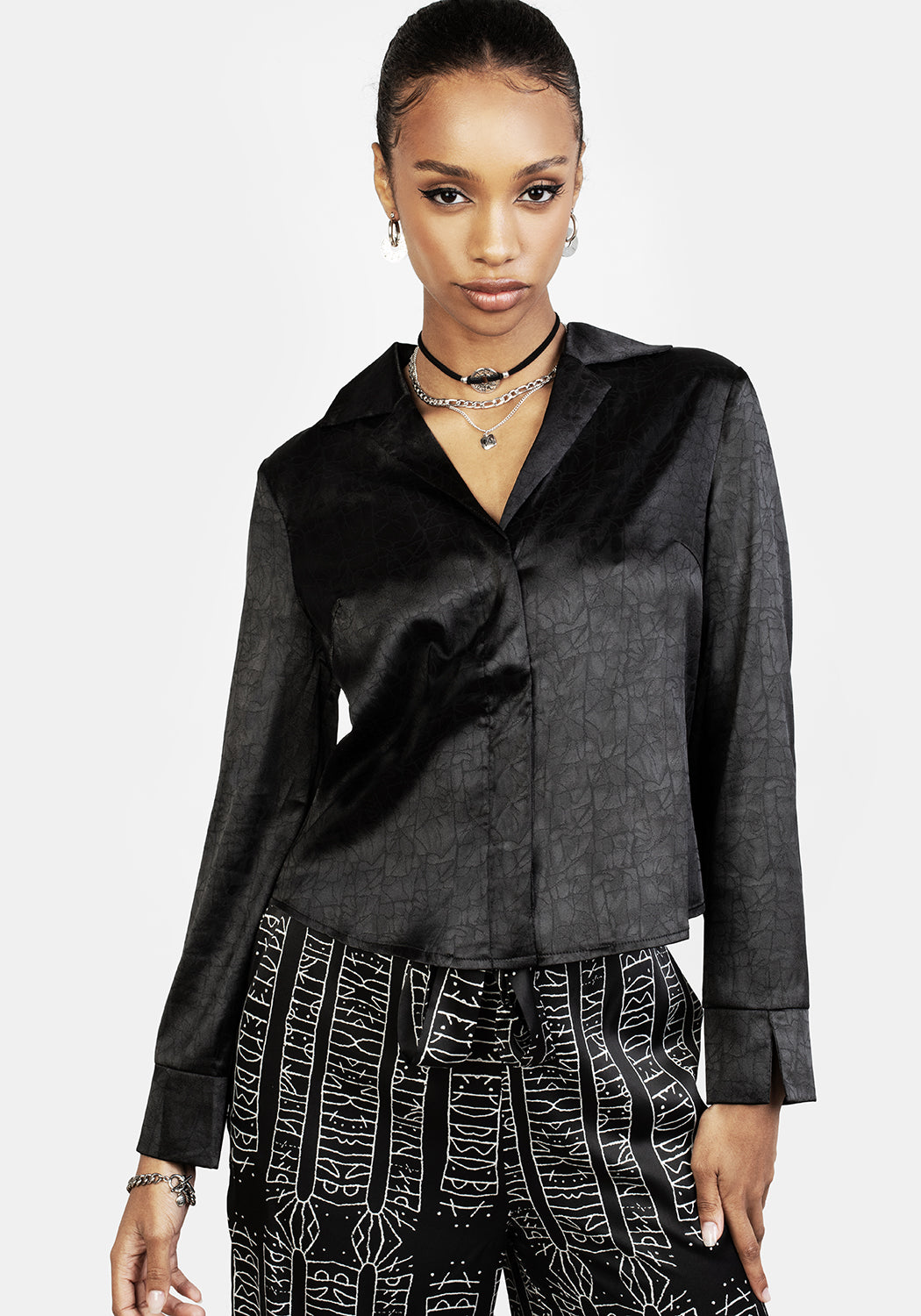 Cathedral Satin Jacquard Shirt for Women - Elegant Blouse for Work, Party & Special Occasions | Formal & Casual Wear