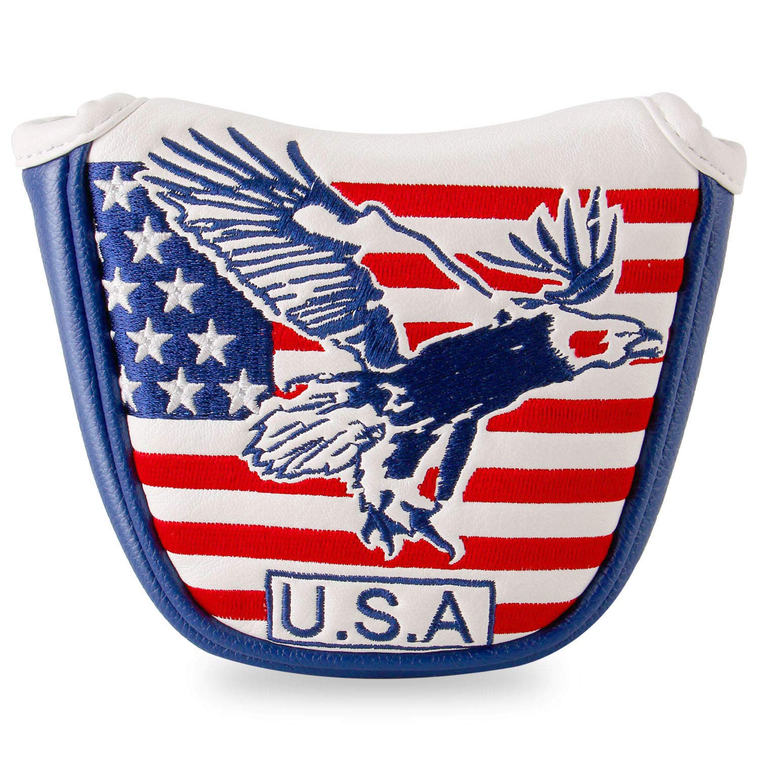 Premium Golf Putter Cover - Synthetic Leather Mallet & Blade Putter Headcover with Magnetic Closure - USA Patriotic Style - Perfect for Protecting Golf Clubs During Storage & Travel