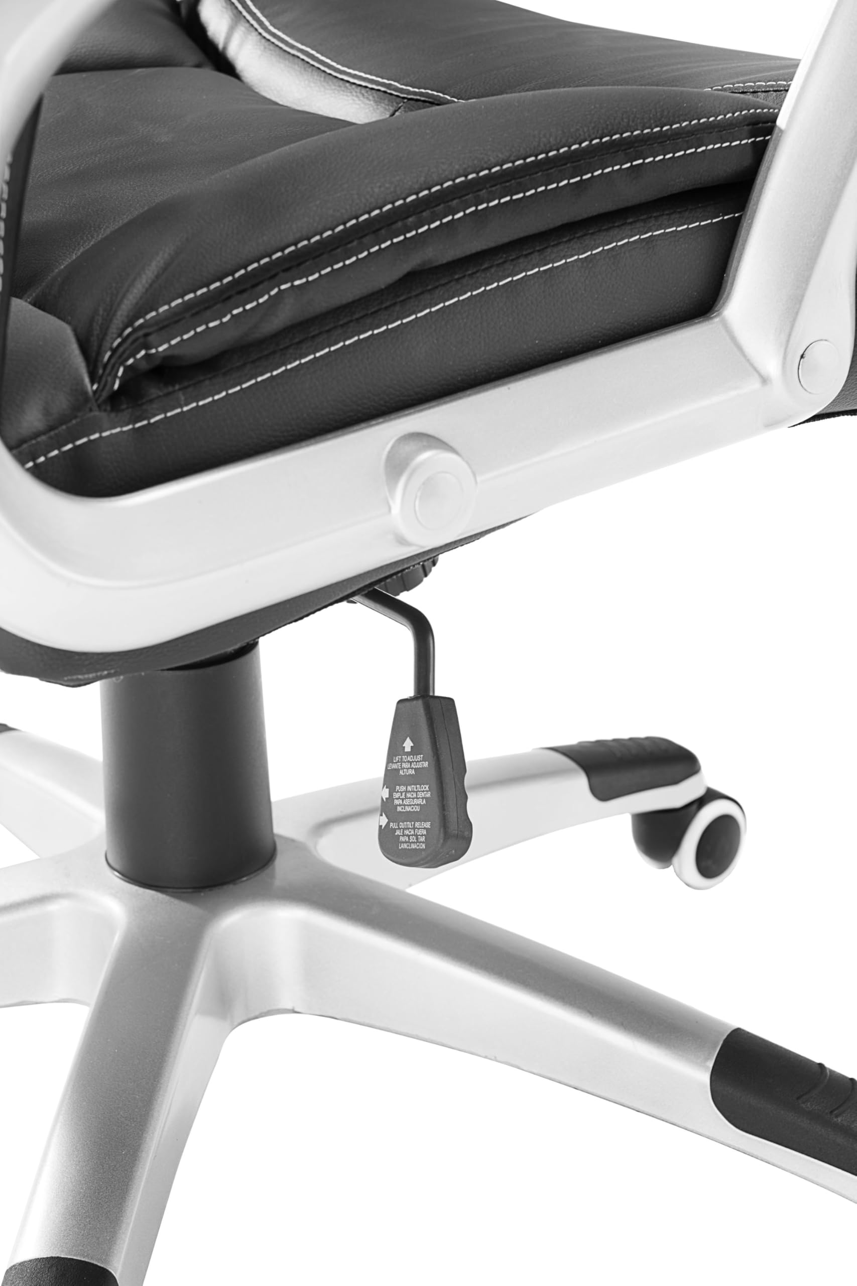 Deuba® Faux Leather Office Chair - Ergonomic Executive Desk Chair with Adjustable Height & Armrests, 120kg Weight Capacity - Black & Silver - Perfect for Home Office, Gaming & Workspaces