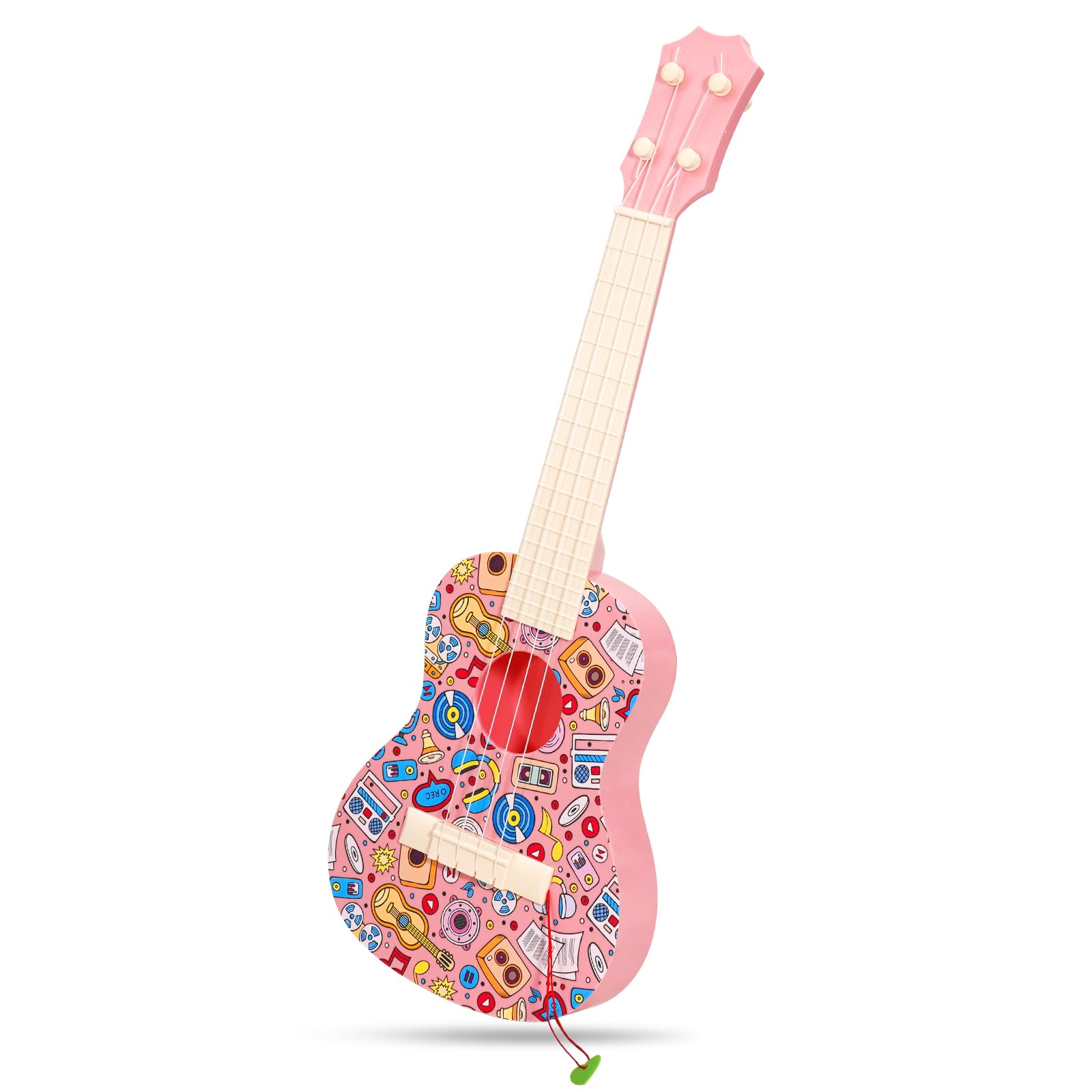 LeeQee 21-Inch Colorful Graffiti Ukulele Guitar for Kids - 4-String Beginner Musical Instrument with Picks, Perfect Learning Toy for Boys & Girls Ages 3-12 (Pink) | Great for Birthday Gifts, Music Lessons & Family Fun
