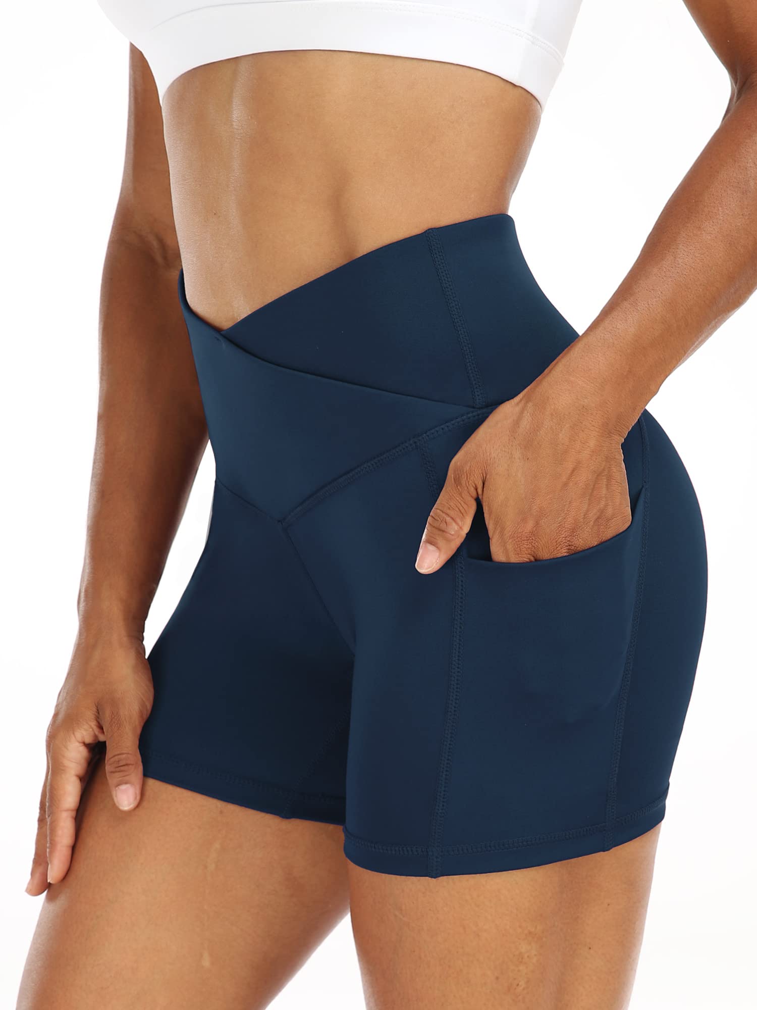 CADMUS 3 Pack Women's High Waist Yoga Shorts - Spandex Compression Workout Biker Shorts with Deep Side Pockets for Running, Gym & Lounge Wear