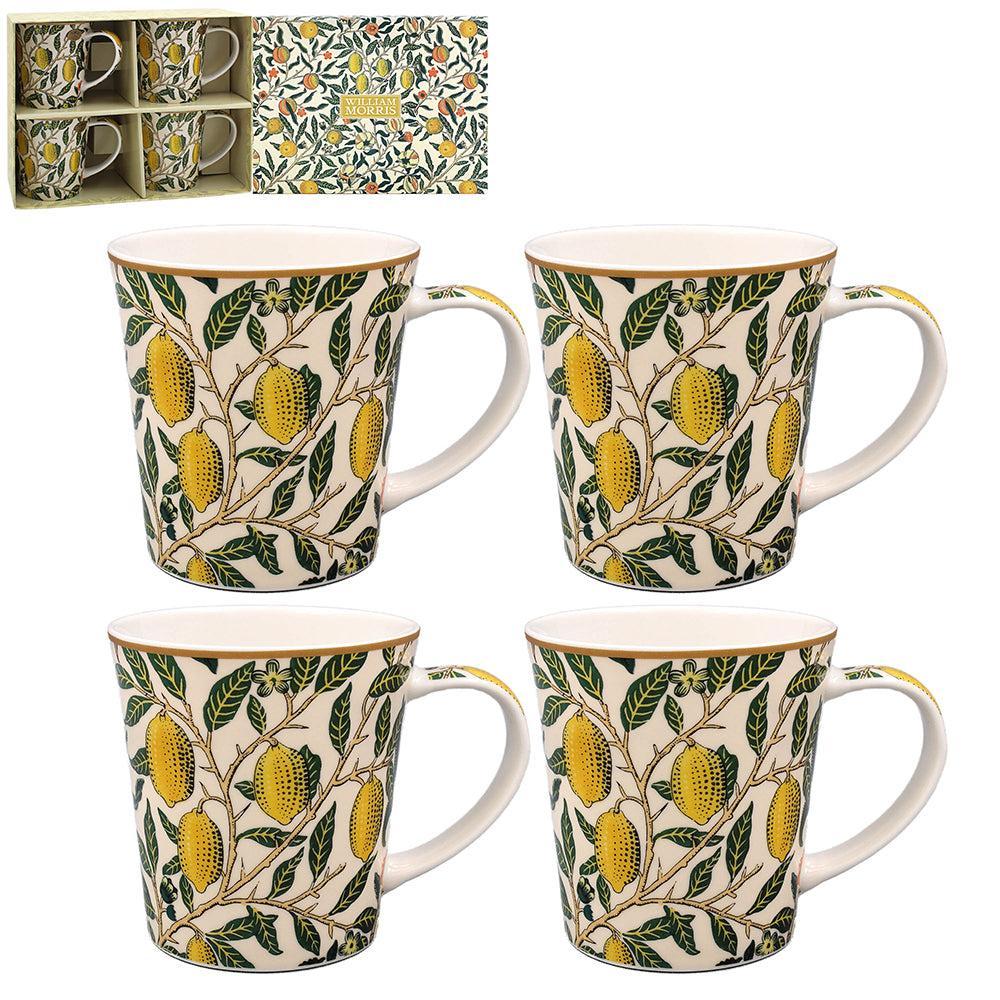 William Morris Fruits Ceramic Coffee Mugs Set of 4 - Vintage Floral Tea Cups for Home, Office & Gifts - Perfect for English Breakfast Tea, Coffee & Hot Beverages