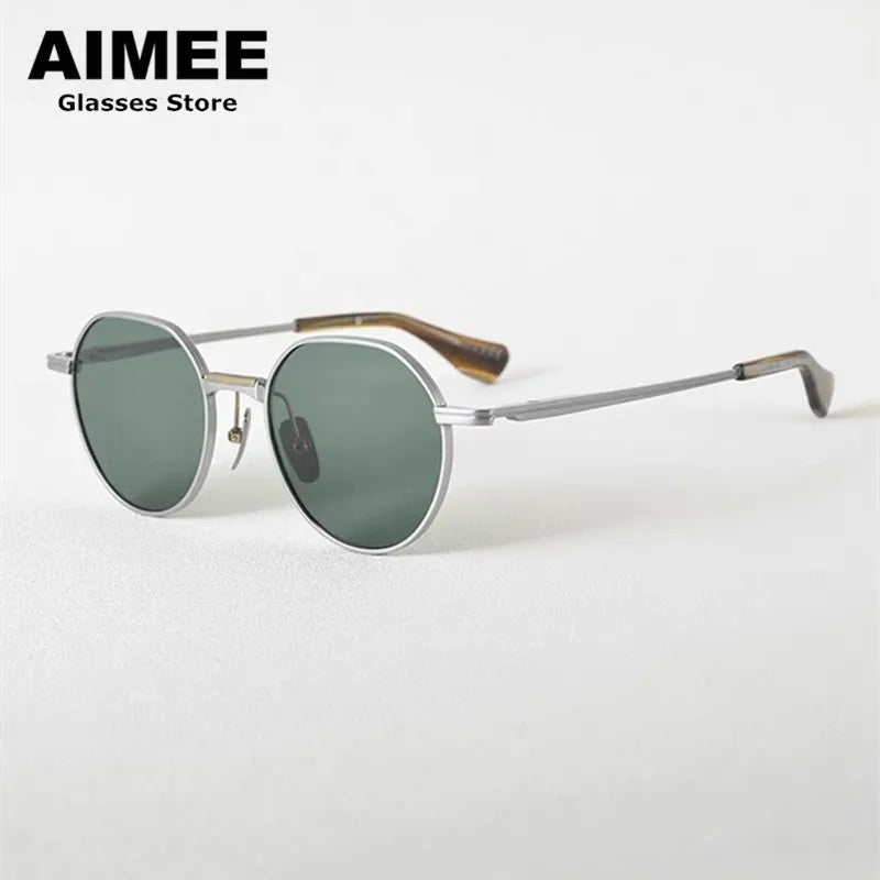 Aimee Unisex Full Rim Flat Top Round Titanium Sunglasses 19150 - Lightweight Polarized UV Protection Eyewear for Men & Women | Perfect for Driving, Outdoor Sports & Fashion Accessories
