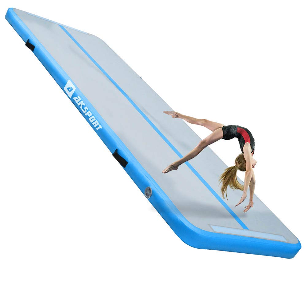 AKSPORT Inflatable Gymnastics Air Mat - Tumble Track Tumbling Mat with Electric Air Pump for Home, Gym & Outdoor Training - Perfect for Cheerleading, Yoga, and Kids Play