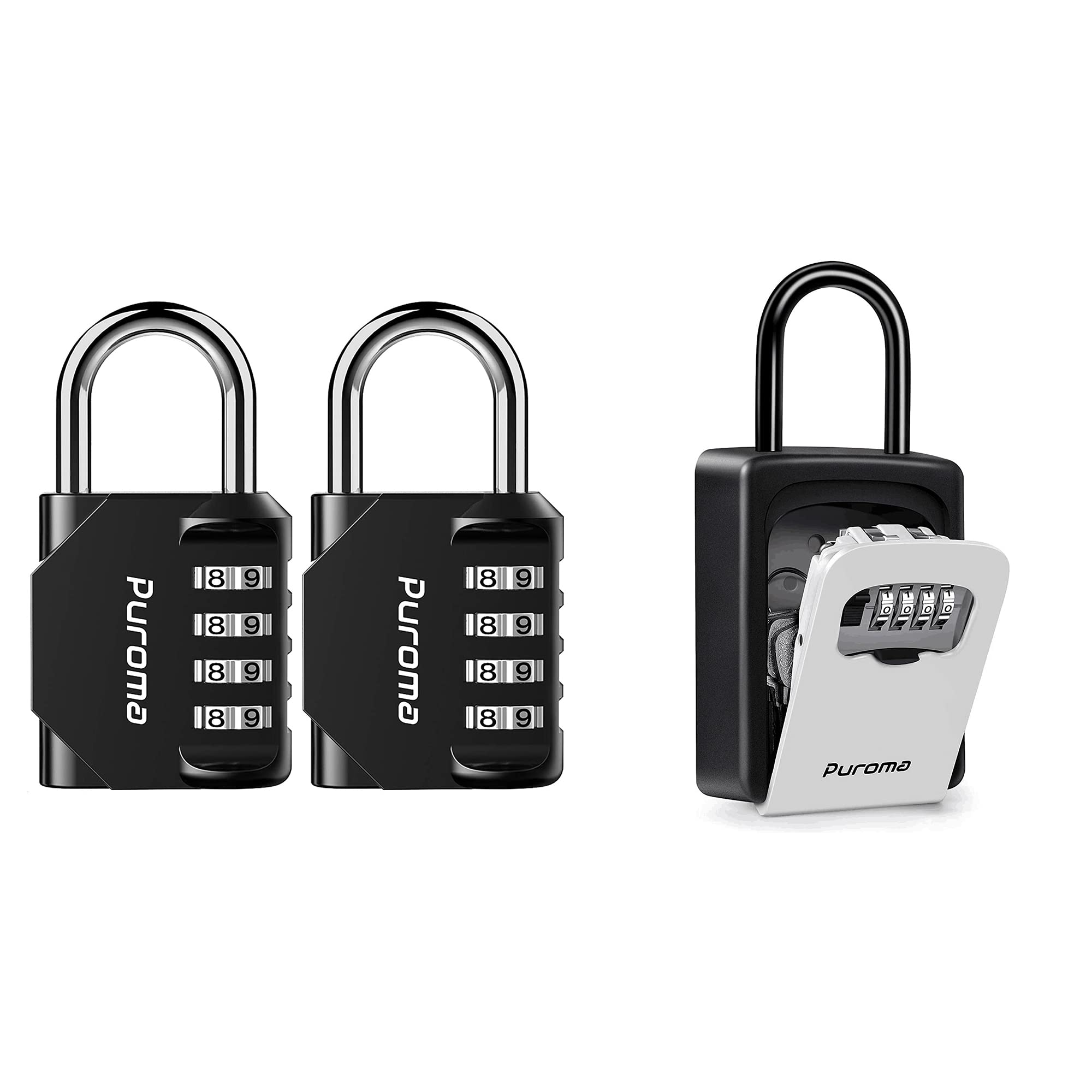 **Puroma 2-Pack 4-Digit Waterproof Combination Padlock for Gym Lockers, School Lockers & Outdoor Use - Secure Key Lock Box for House Keys - Ideal for Travel, Storage & Home Security**