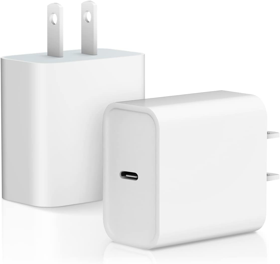 2-Pack 20W USB C Fast Charger Block - PD Compatible Charger for iPhone 16/15/14/13/12/11 Pro Max/Mini/Plus, iPad, Galaxy S23/S22/S21, Pixel 9/8/7/6 & Android Phones - Perfect for Travel, Office & Home Charging