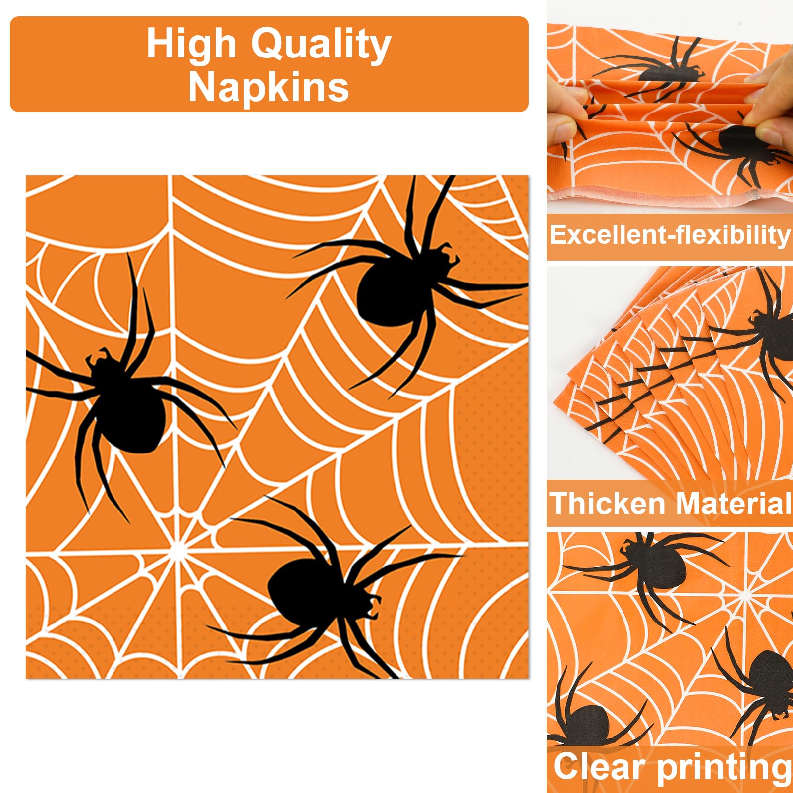 100 Pcs Black and White Spiderweb Party Plates & Napkins Set - Halloween Dinnerware for 25 Guests | Perfect for Halloween Parties, Themed Decorations & Spooky Table Settings