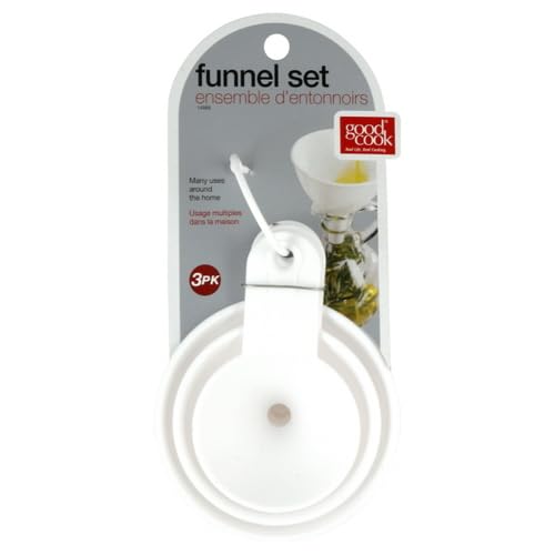 Good Cook 3-Piece Plastic Funnel Set - Small, Medium & Large Kitchen Funnels for Cooking, Baking, Oil Transfer & Liquid Pouring - Essential for Home, Restaurant & DIY Projects