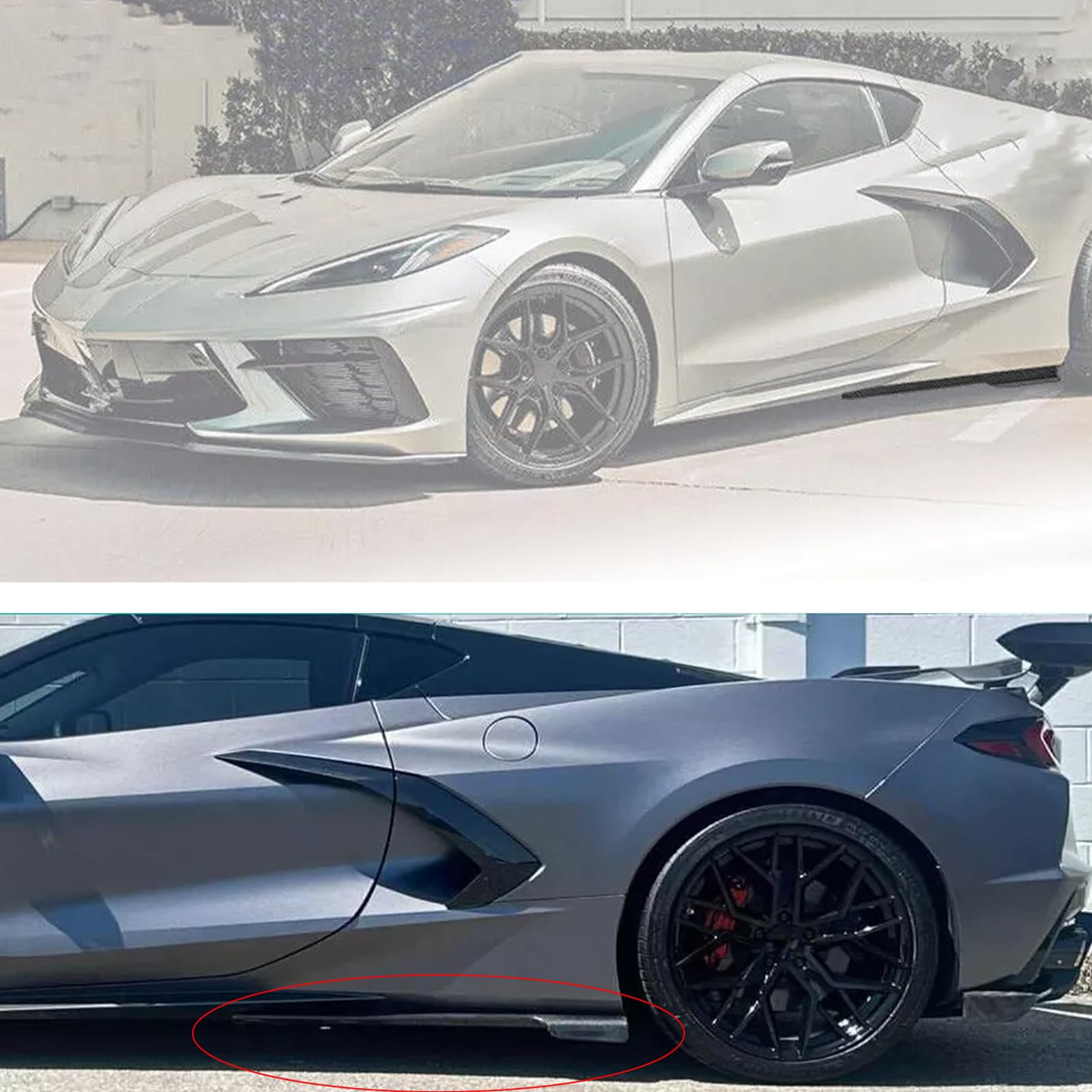 Glossy Black Side Skirts 2PCS for 2020-2023 Chevrolet Corvette C8 Stingray & Z51 Models - Rocker Panel Extensions & Diffuser Lips (V1 Style) | Enhances Aerodynamics & Sporty Look for Street Racing & Car Shows