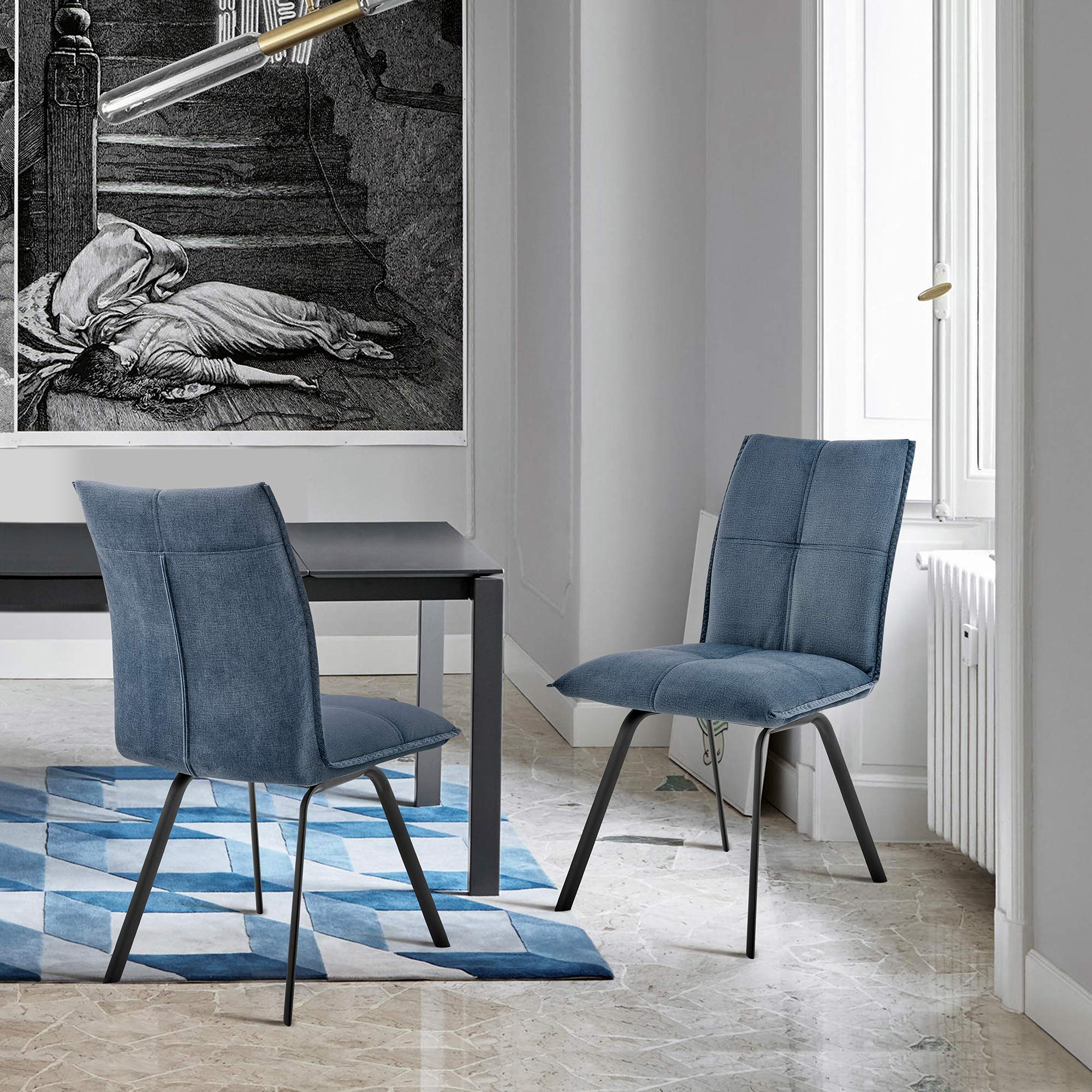 Armen Living Rylee Blue Fabric & Black Finish Dining Room Accent Chairs - Set of 2, 19