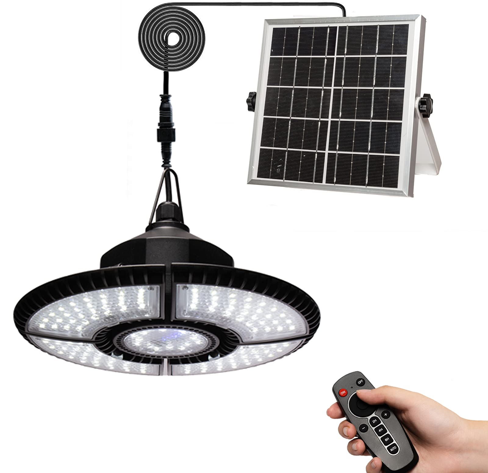 HULPPRE Solar Shed Light - 136 LEDs Bright Solar Powered Light for Indoor & Outdoor Use with Remote Control, IP65 Waterproof - Perfect for Barn, Chicken Coop, Workshop, Ceiling, Pendant Lamp - Ideal for Patio, Garden, Yard, Gazebo Lighting Day and Night