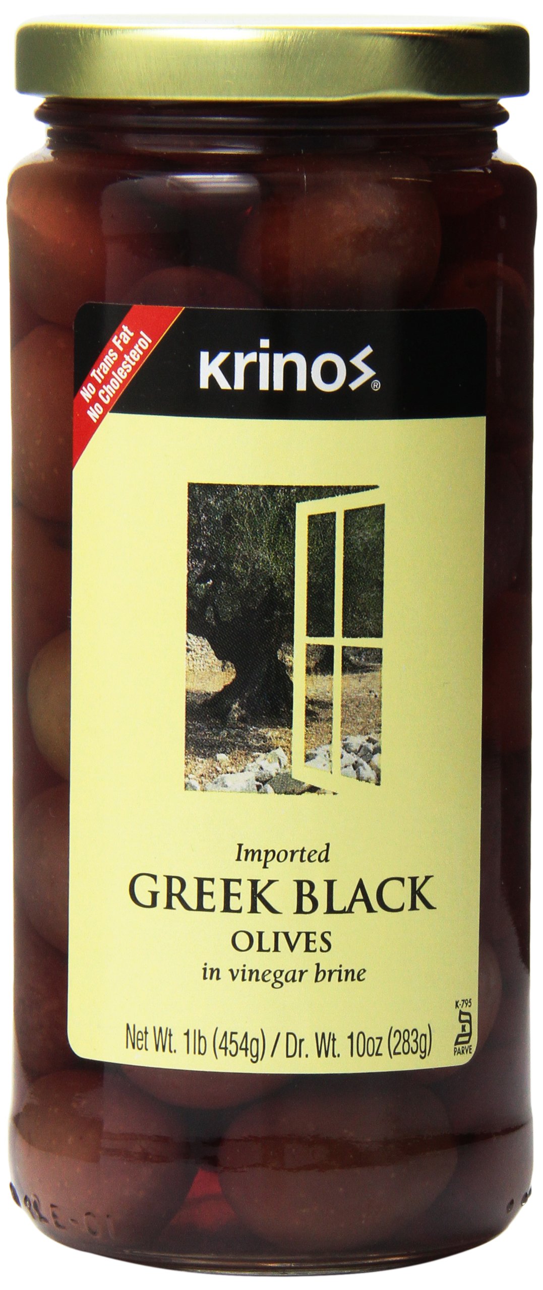 Krinos Black Olives in Brine - 16oz (1lb) Jar | Premium Greek Pitted Olives | Perfect for Salads, Pizzas & Charcuterie Boards