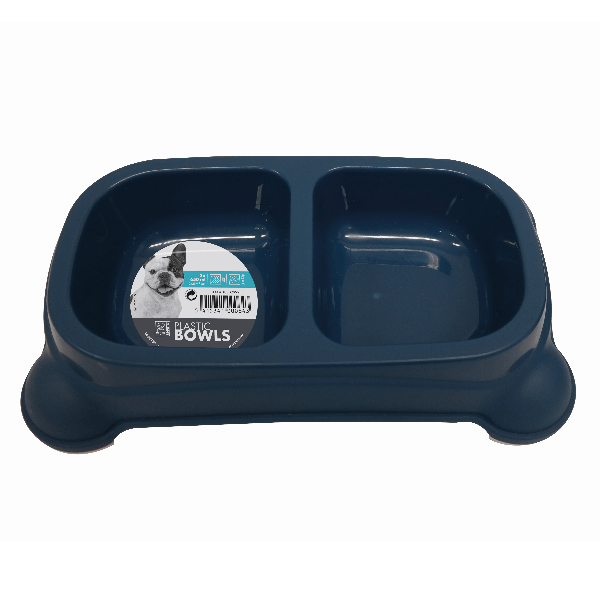 Durable Plastic Double Pet Bowl for Dogs & Cats - Non-Slip Pet Food and Water Dish for Indoor/Outdoor Use - Perfect for Feeding Time, Travel, and Training