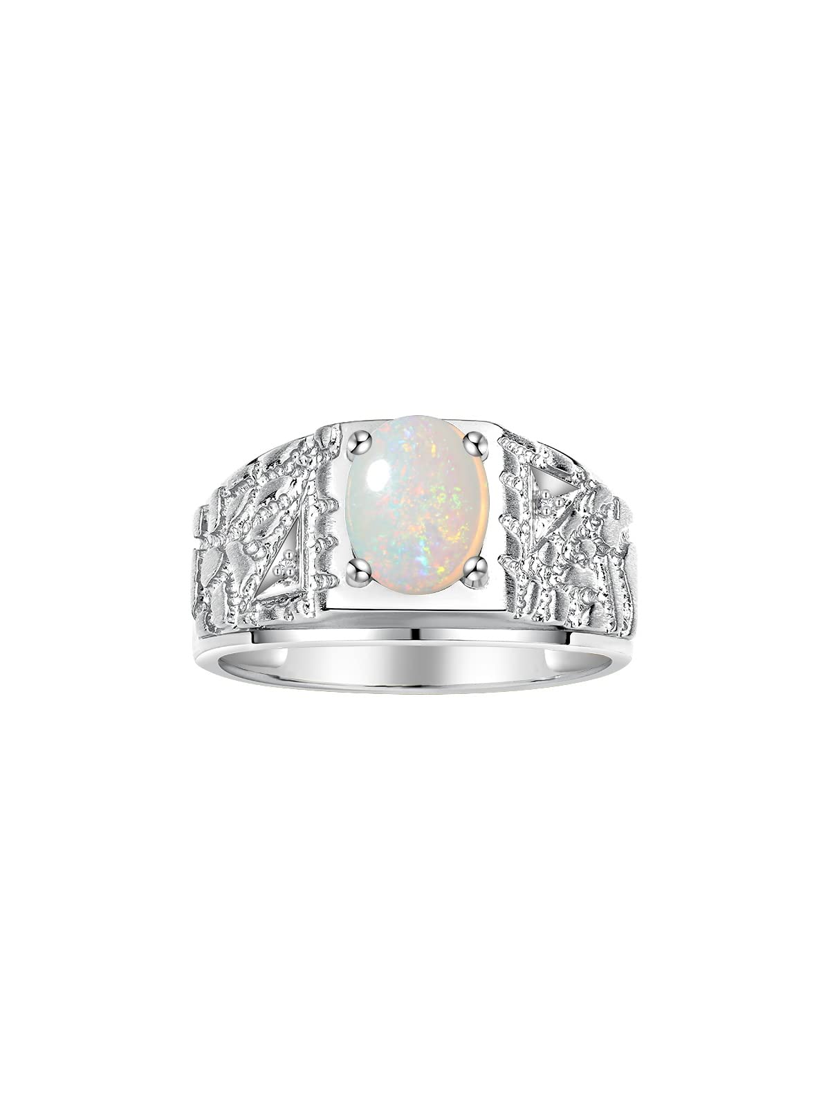 Rylos Men's Designer Nugget Ring - 9X7MM Oval Gemstone & Sparkling Diamond Birthstone Ring in Sterling Silver (Sizes 8-13) | Perfect Gift for Anniversary, Birthday & Everyday Wear | Men's Fashion Jewelry