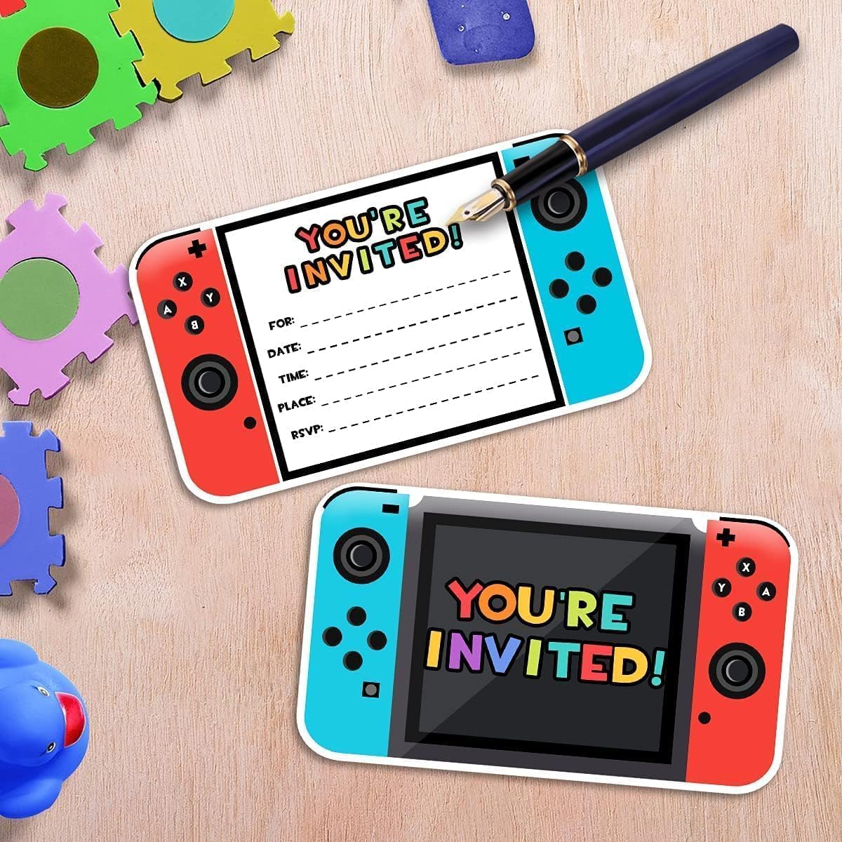 30pcs Video Gaming Party Invitations with Stickers - Fun Birthday Party Cards for Boys & Girls, Gamer Themed Decorations for Kids, Son, Nephew | Perfect for Gaming Birthday Parties, Sleepovers & Game Night Events