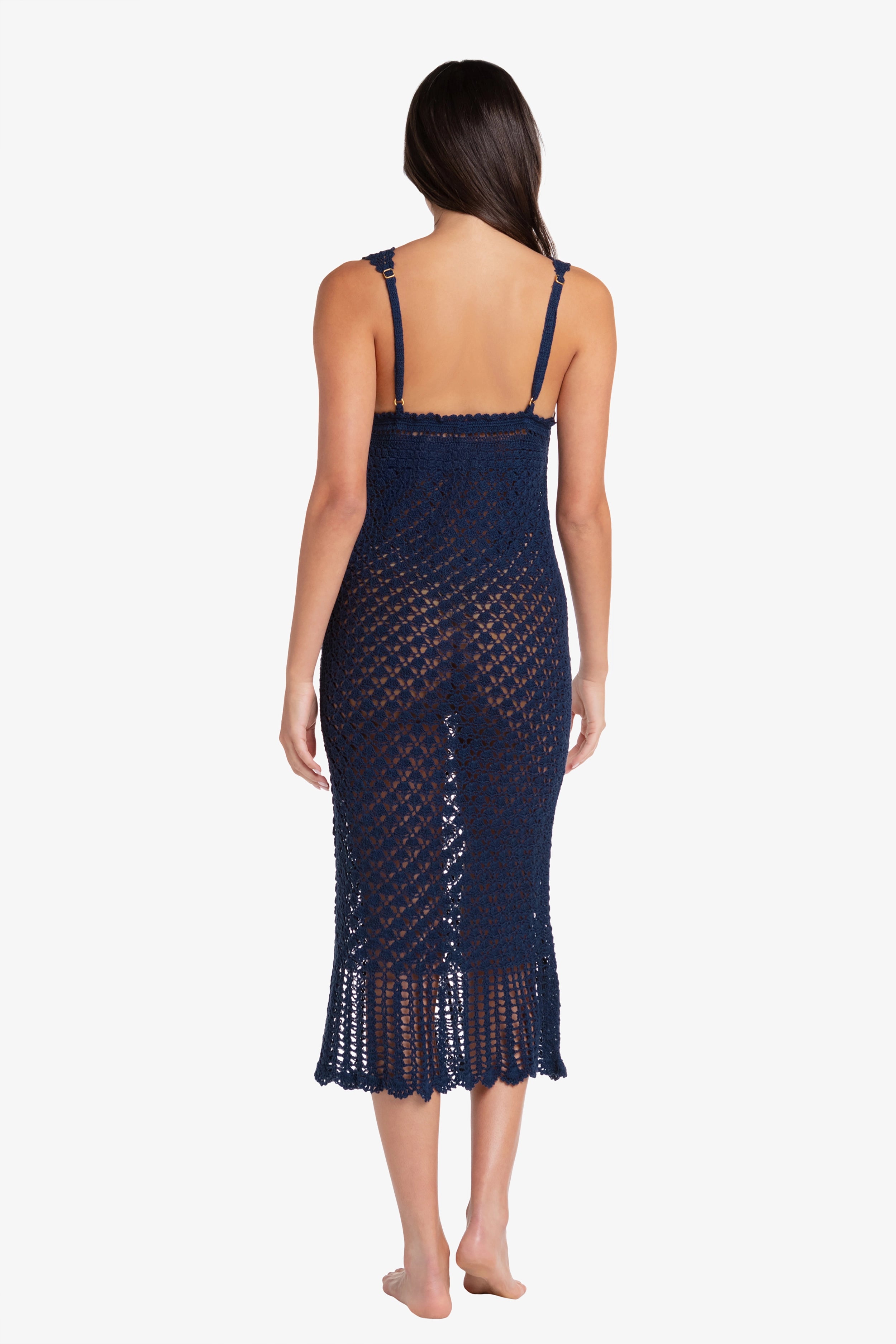 Claudia Crochet Midi Dress for Women - Navy Blue Summer Boho Beach Dress | Perfect for Vacations, Weddings & Date Nights