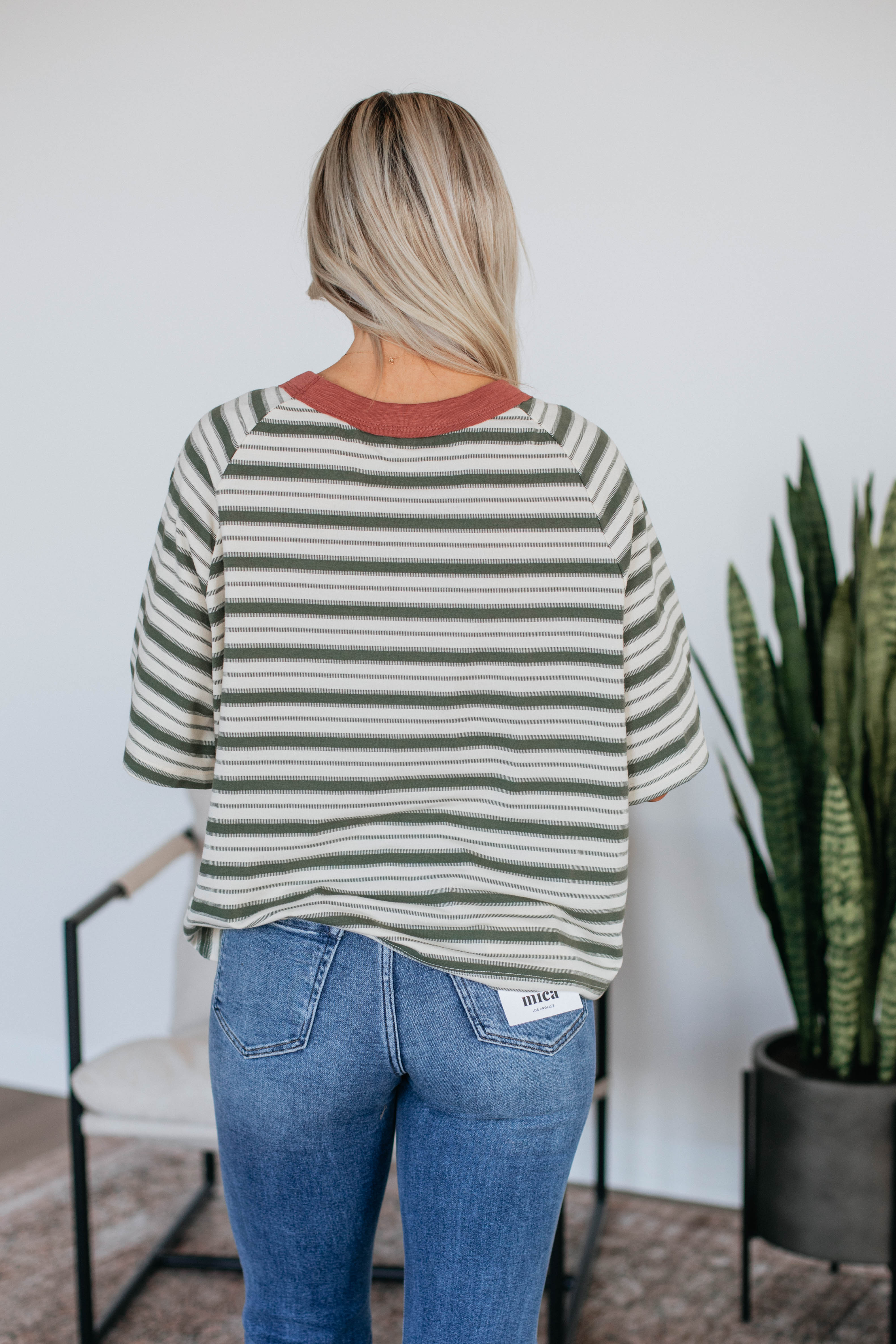 Lansen Women's Striped T-Shirt - Olive Green Casual Short Sleeve Top for Everyday Wear & Summer Outfits