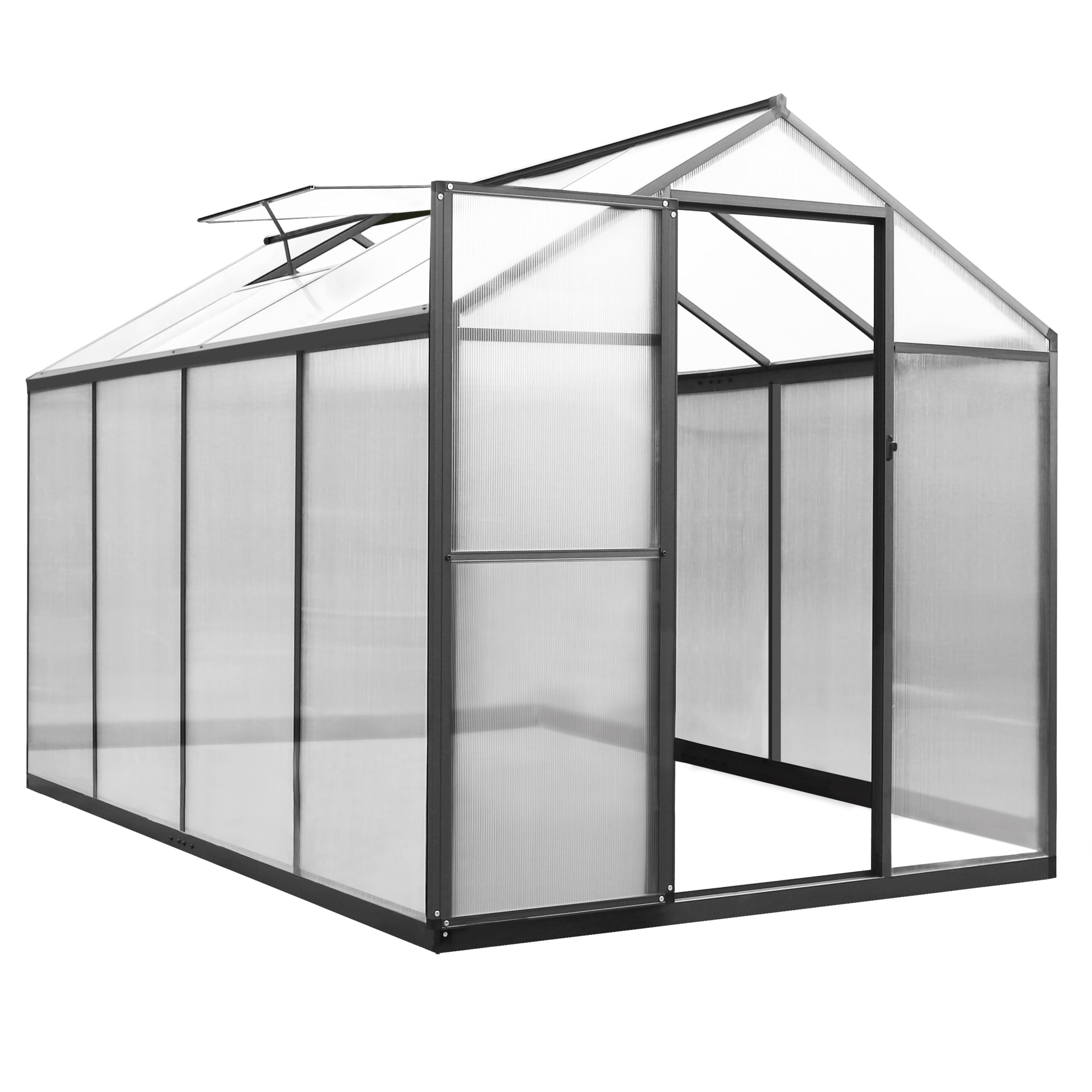 8'x6' Heavy-Duty Polycarbonate Aluminum Greenhouse Kit with Door & Adjustable Roof Vent - Winter Garden Protection for Backyard, Patio & Outdoor Plants | Durable Grey Structure for Year-Round Gardening