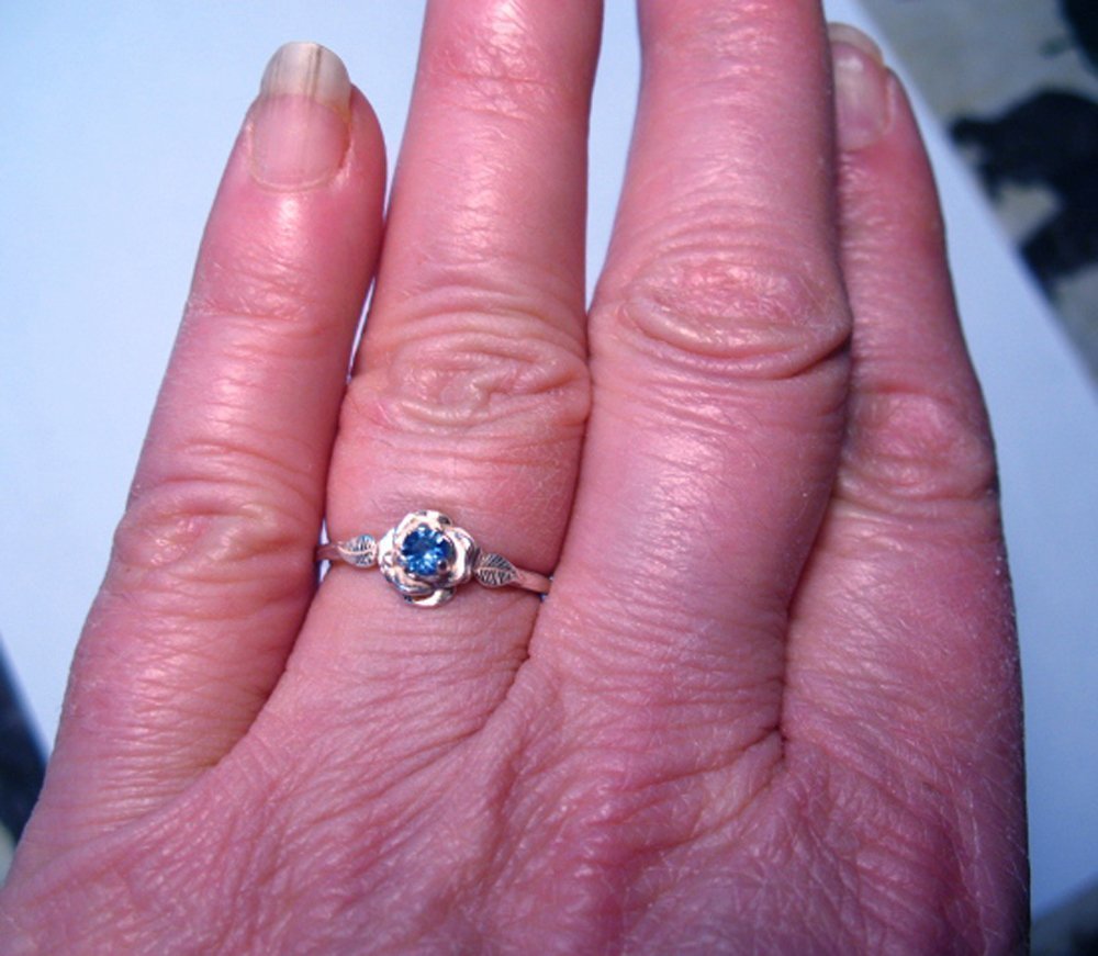 Montana Yogo Sapphire Rose Ring - Sterling Silver 925 Handmade Jewelry for Women, Elegant Gift for Valentine's Day, Anniversary & Special Occasions