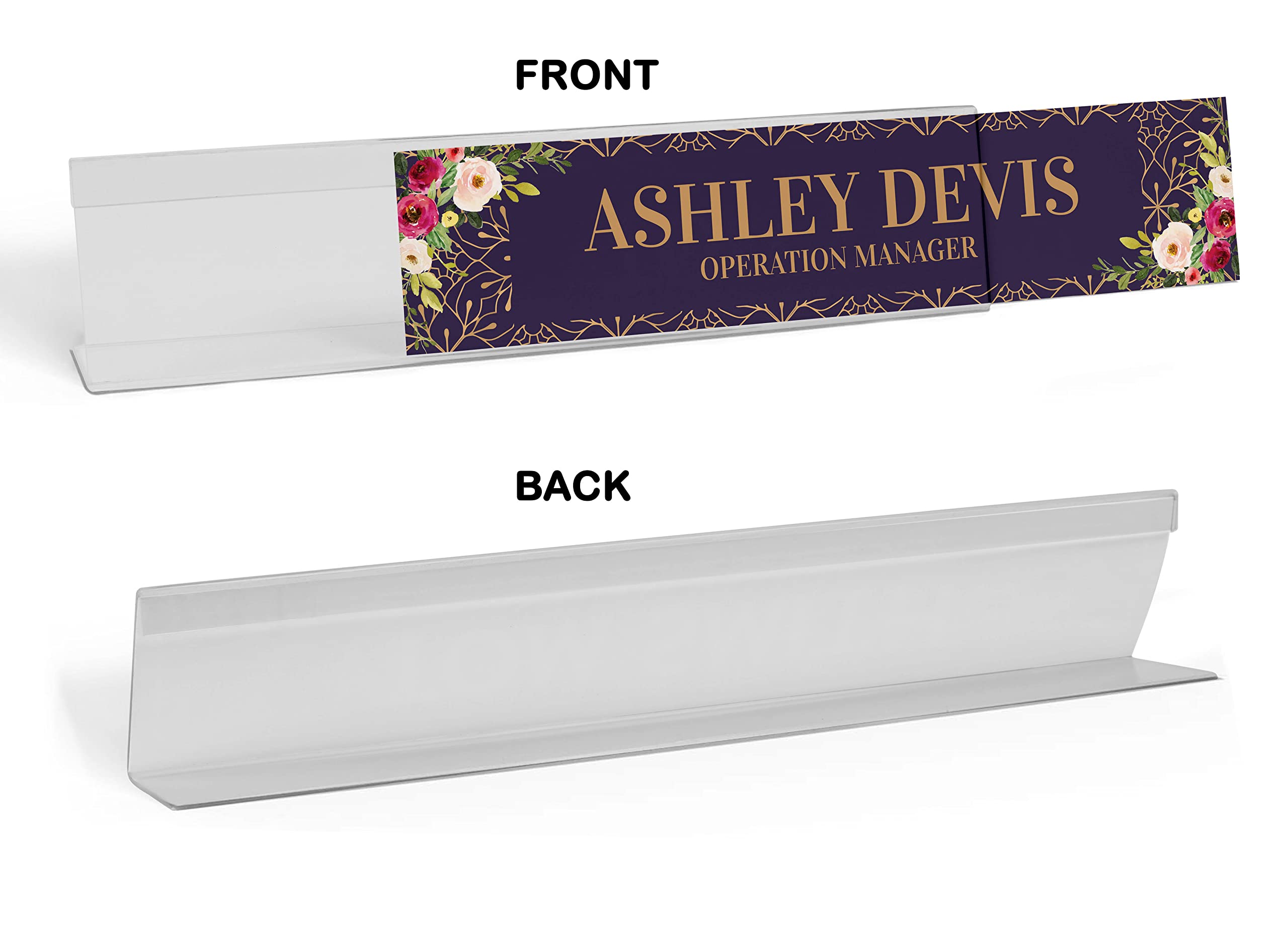Custom Acrylic Desk Name Plate - Personalized Floral Office Name Sign (2x8 Inches) for Professional Workspace & Home Office Decor