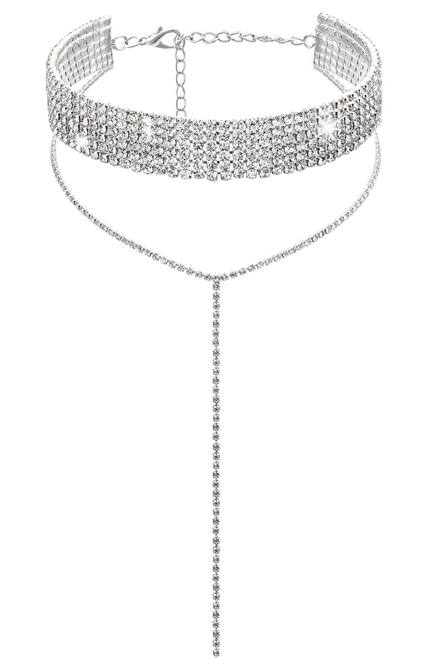 Sparkling Rhinestone Choker Necklace for Women - Silver Crystal Diamond Collar Necklace | Elegant Party, Wedding, Evening Wear Accessory
