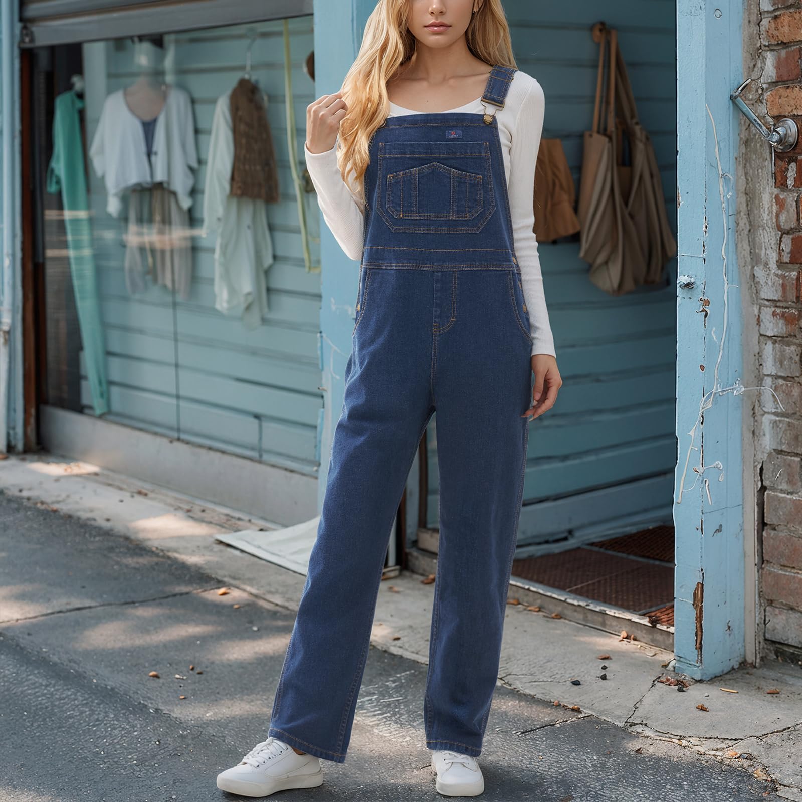 HISEA Women's Stretch Denim Bib Overalls - Relaxed Fit Casual Straight Leg Jean Overalls with Adjustable Straps & Pockets | Perfect for Work, Outdoor Activities & Everyday Wear