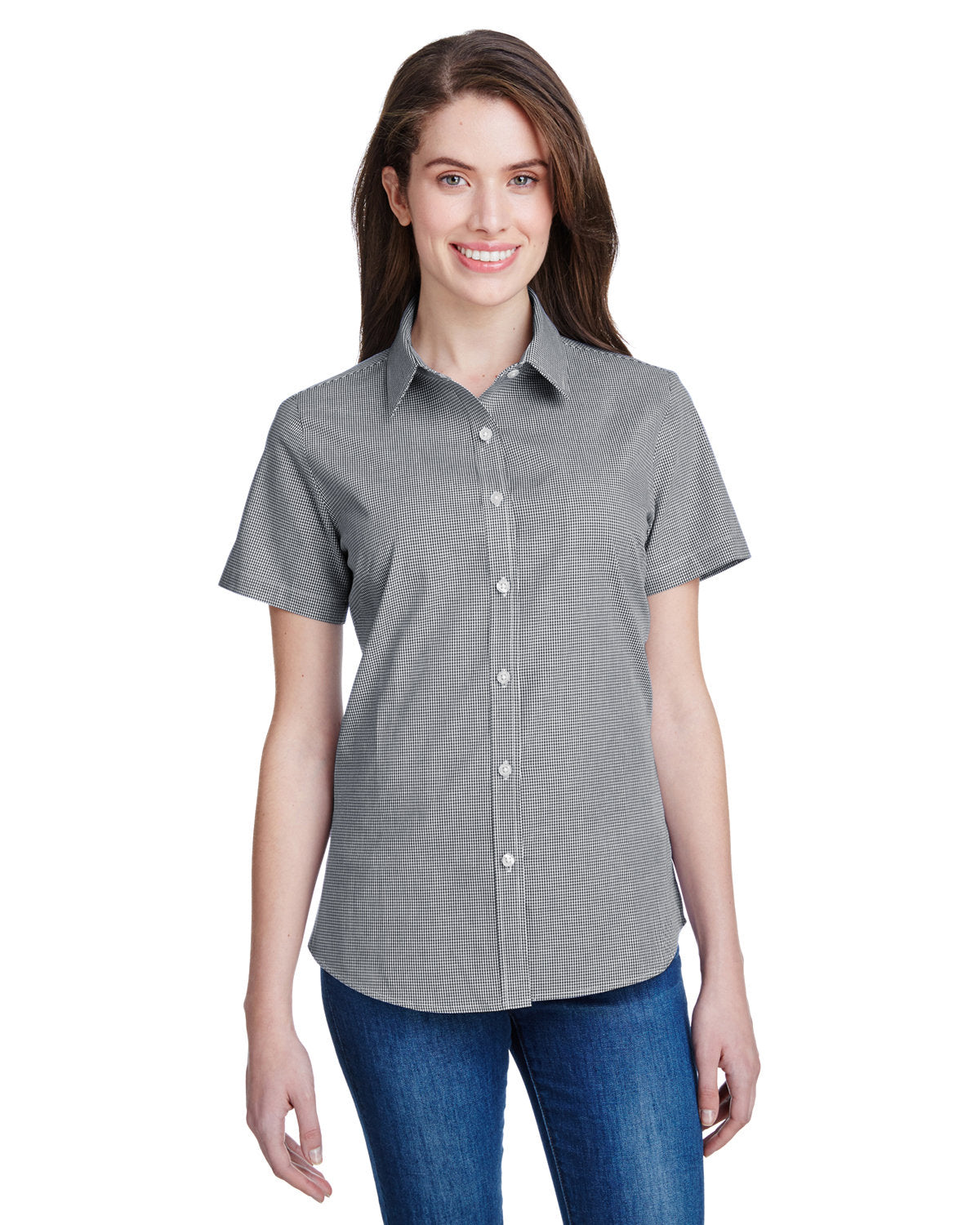Reprime RP321 Women's Microcheck Gingham Short Sleeve Cotton Shirt - Artisan Collection | Casual Summer Top for Office, Picnic & Date Outfits